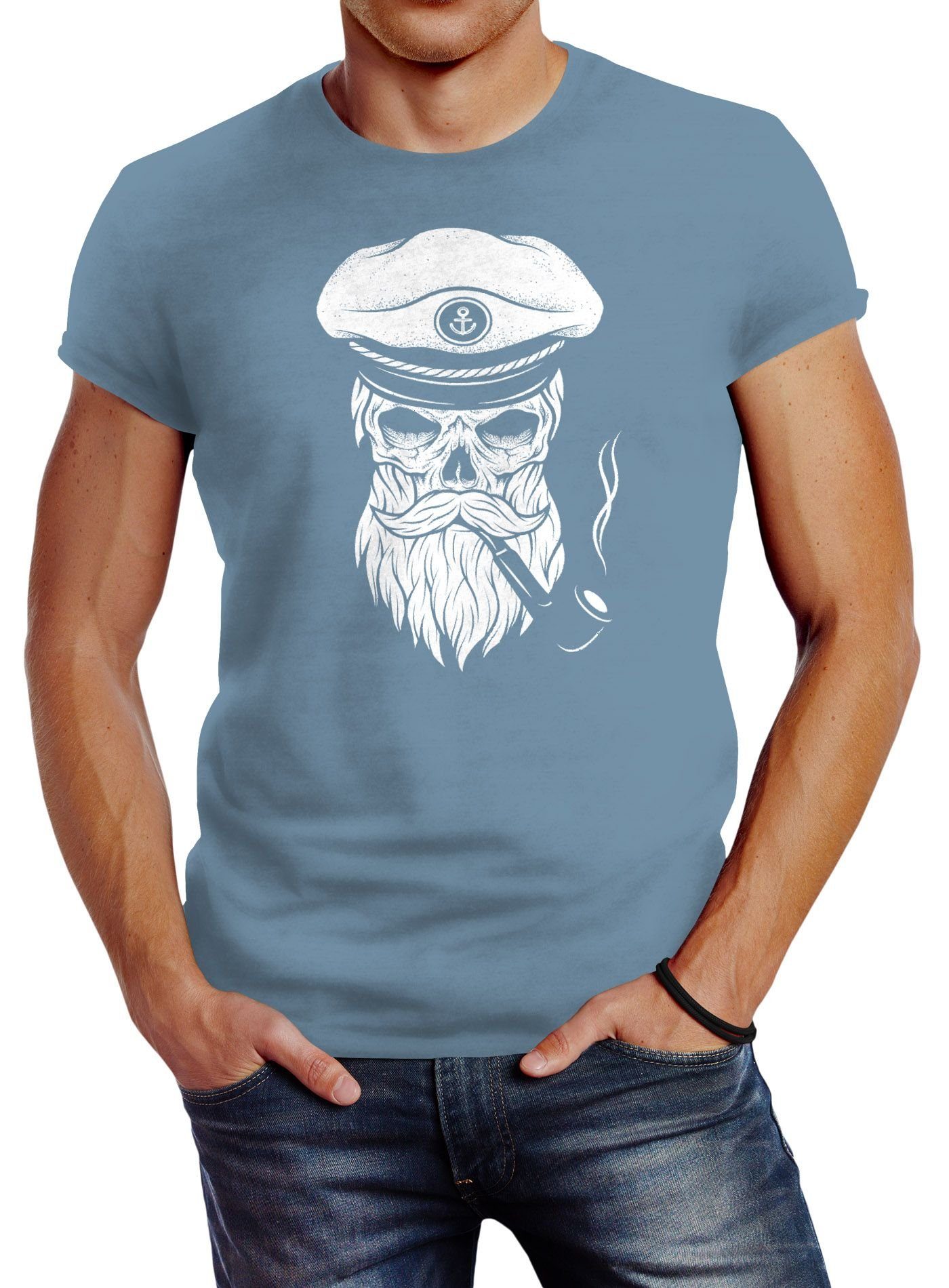 Neverless Print-Shirt Herren T-Shirt Totenkopf Kapitän günstig online kaufen