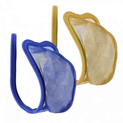 Lau-Fashion Stringtanga C-String Set Beige Tanga Blau Transparent Panty Netz Unterwäsche S/M/L