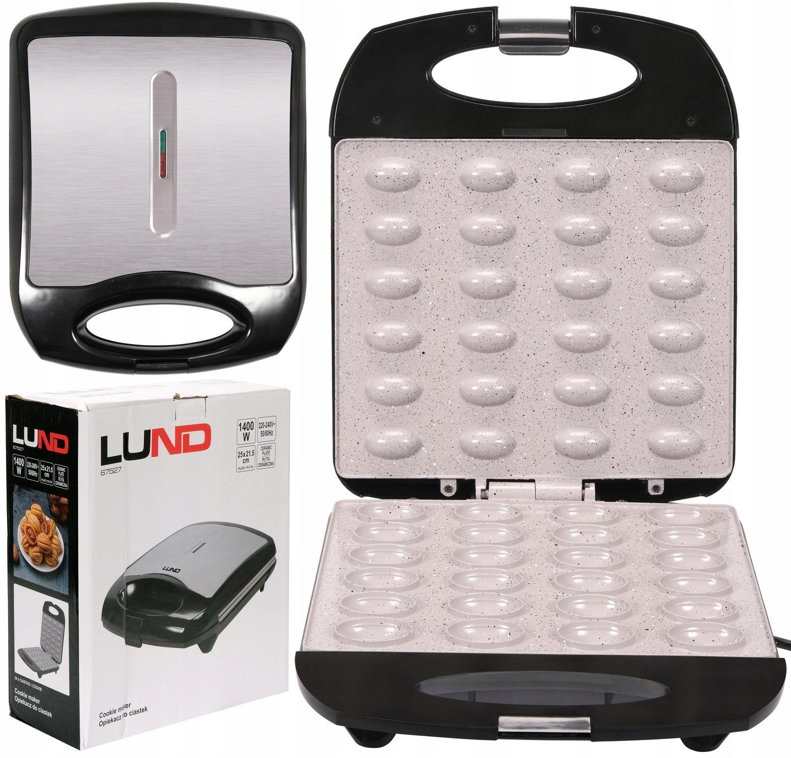 Lund 2-in-1-Sandwichmaker Keksbäcker für 24 Stück, 1400W, Keramikplatte, 1400 W