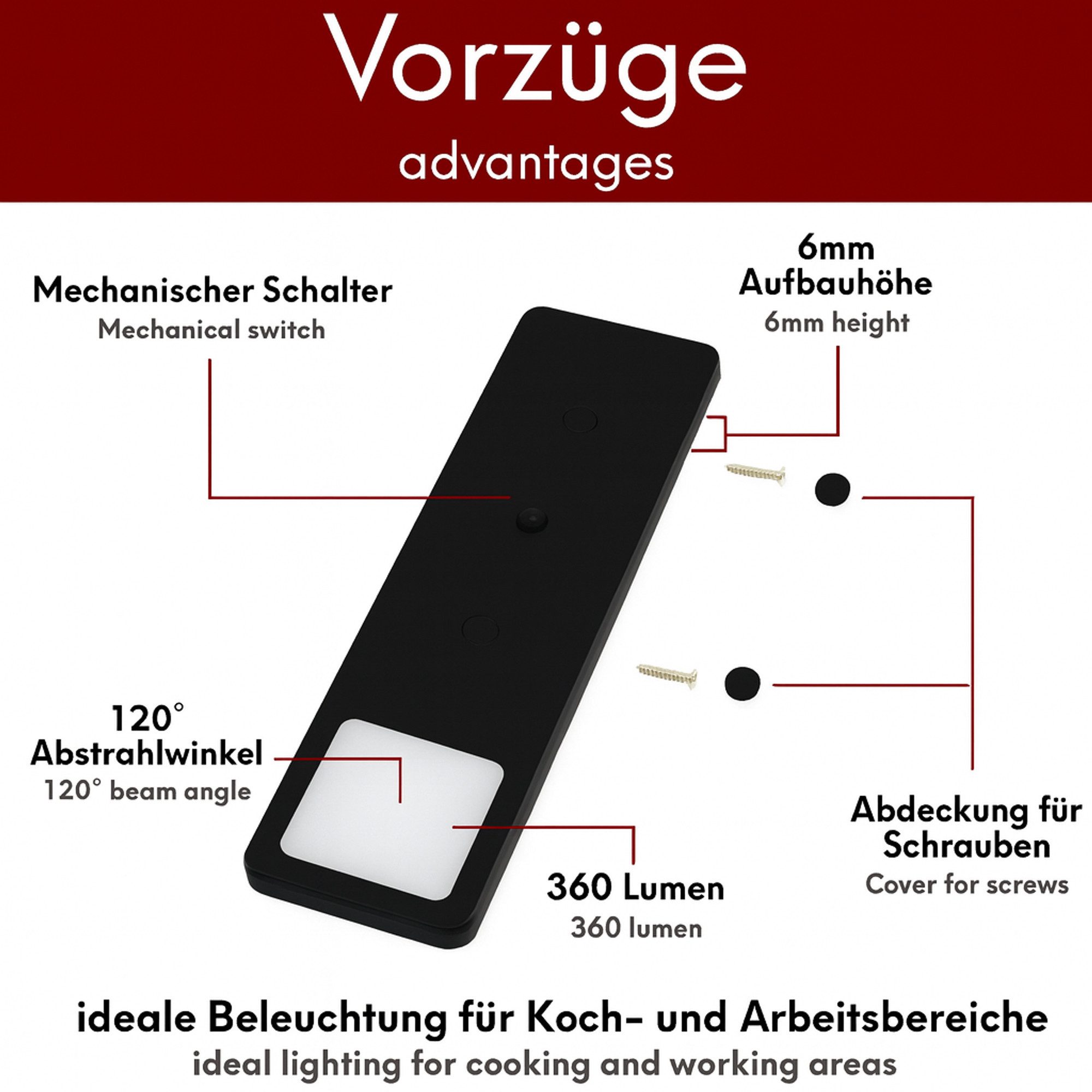 kalb LED Unterbauleuchte LED Unterbauleuchte Solid2, SET schwarz, mech. Schalter, 3W, 2er Set warmweiß, warmweiß/neutralweiß
