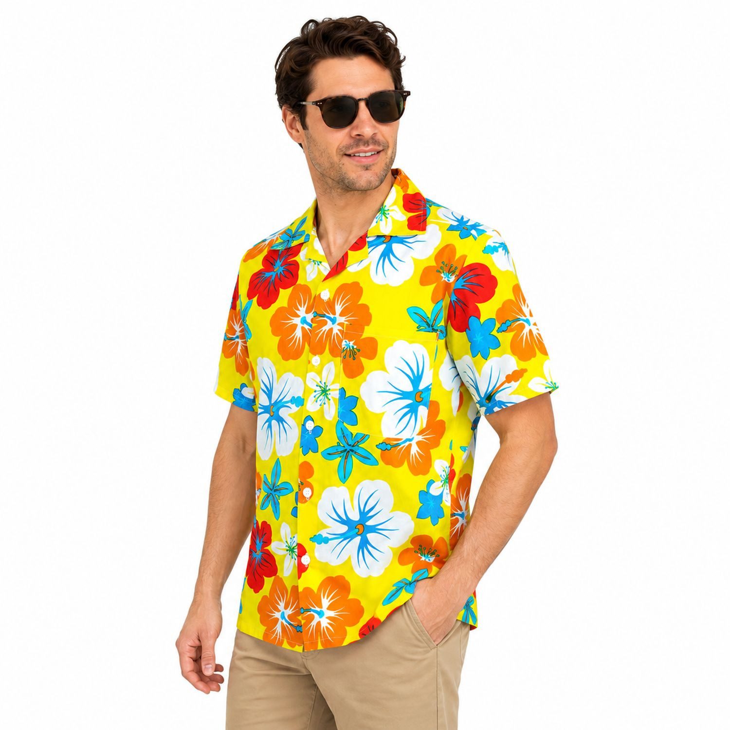 Das Kostümland Kostüm Hawaii Hemd 'Hibiskus', Gelb