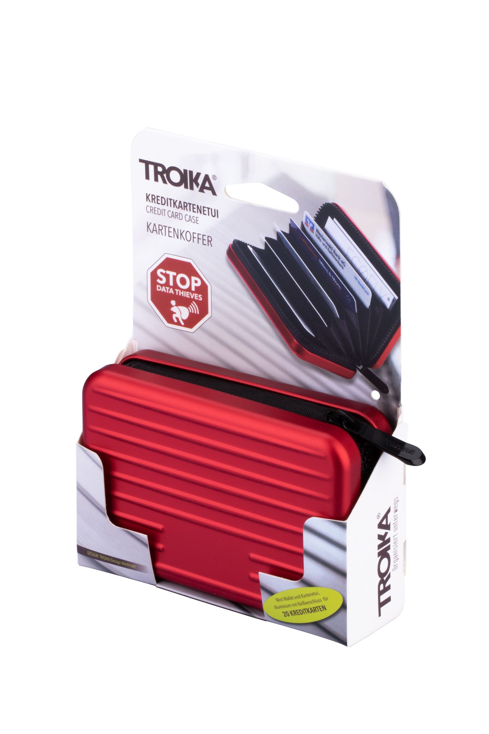 TROIKA Kartenetui Aluminium mit Schutz vor Datendiebstahl – Kartenetui im Koffer-Design (9 Fächern für bis zu 20 Karten), Cardholder in verschiedenen Farben, RFID Schutz, 10,5 x 7 x 3 cm
