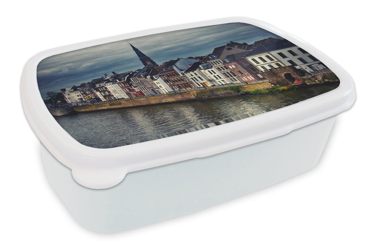 MuchoWow Lunchbox Skyline - Haus und für Maastricht, Kinder Brotdose, und - Brotbox Jungs weiß (2-tlg), für Kunststoff, Mädchen Erwachsene