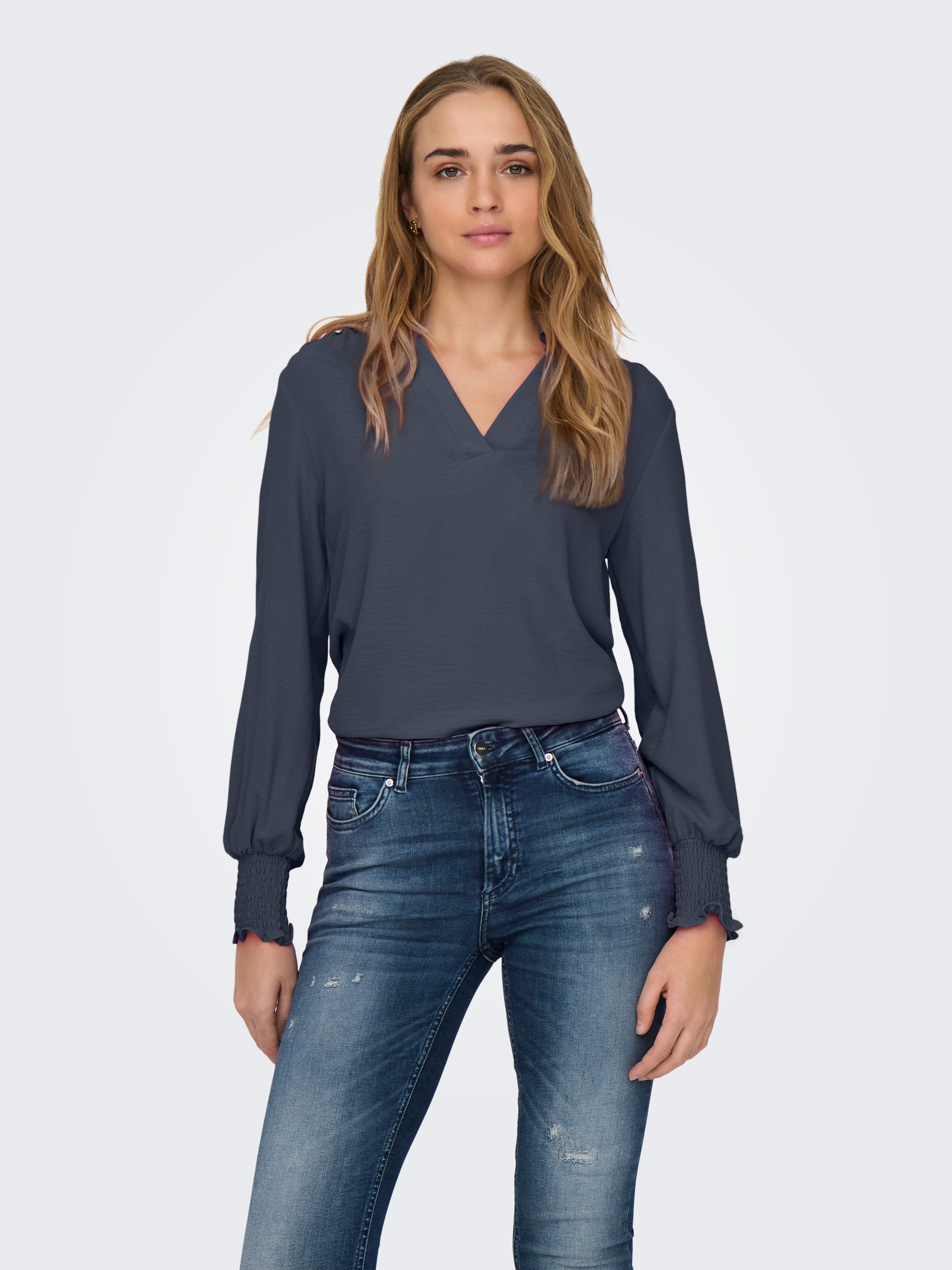 ONLY Blusenshirt ONLMETTE V-NECK LS SMOCK günstig online kaufen