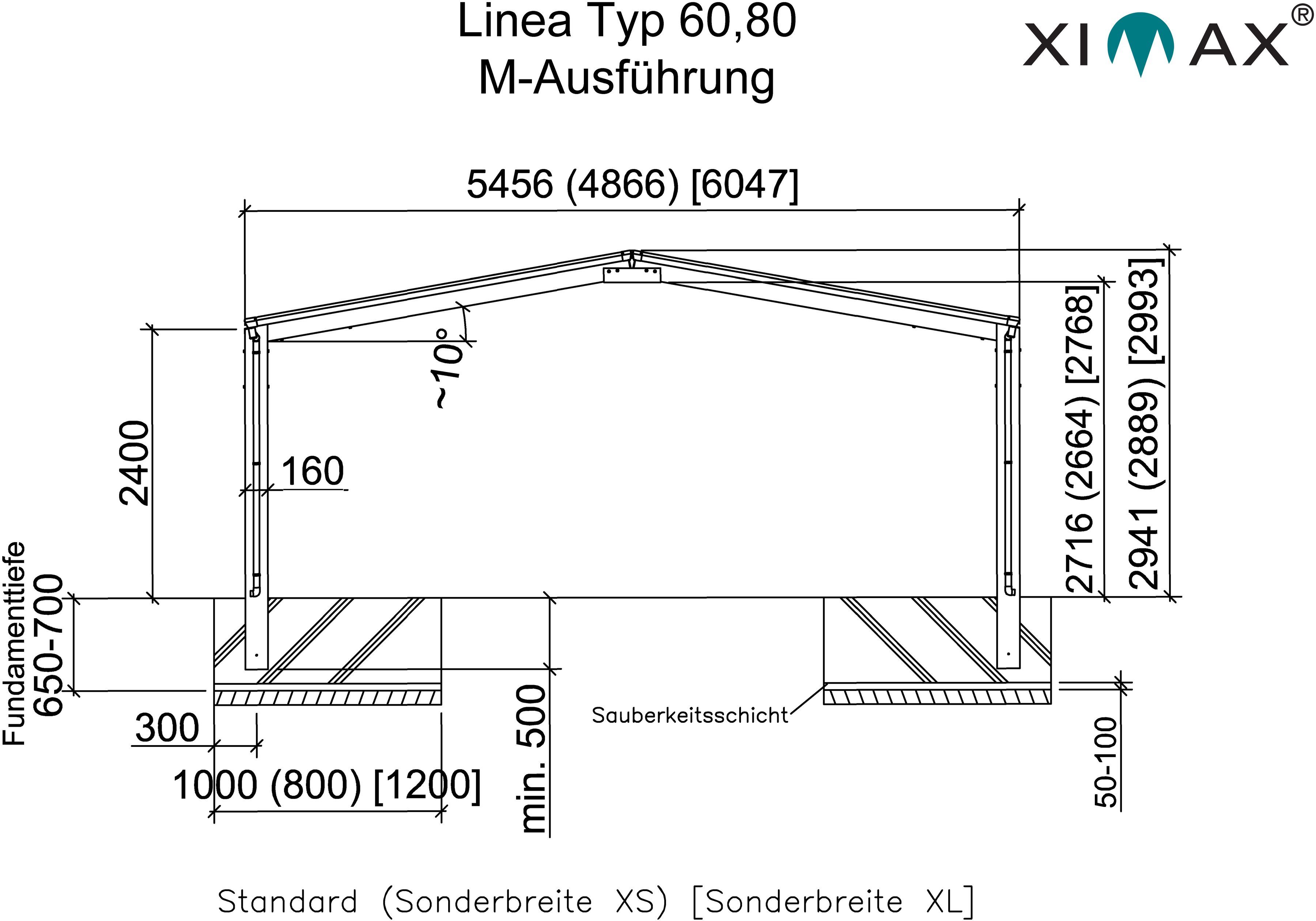 Ximax Doppelcarport Linea Typ 60 cm cm, Einfahrtshöhe, Aluminium 240 M-schwarz, BxT: 546x495
