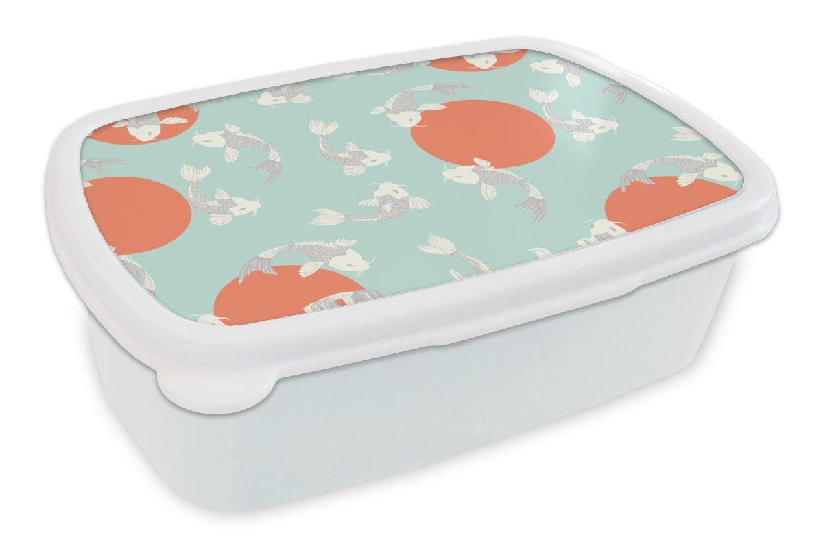 MuchoWow Lunchbox Muster - Fisch - Japan - Tier, Kunststoff, (2-tlg), Brotbox für Kinder und Erwachsene, Brotdose, für Jungs und Mädchen weiß