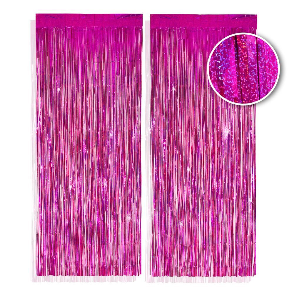 PHENO FLAGS Flagge 2 Stück Lametta Vorhang - Deko, Lametta Girlande für Ihre Party, Funkelnden Metallic-Look in pink