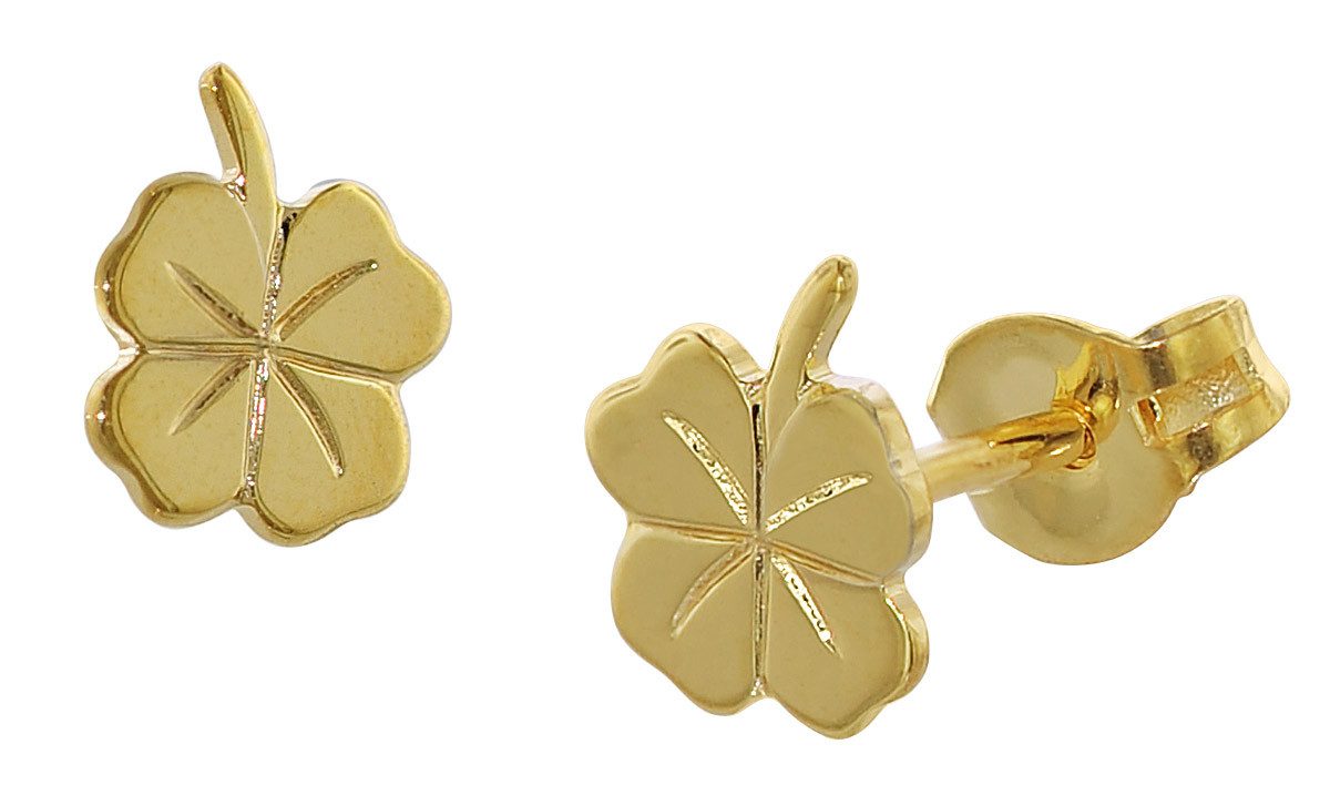 trendor Paar Ohrstecker Kinder Gold 333 / 8K Kleeblatt Ohrstecker