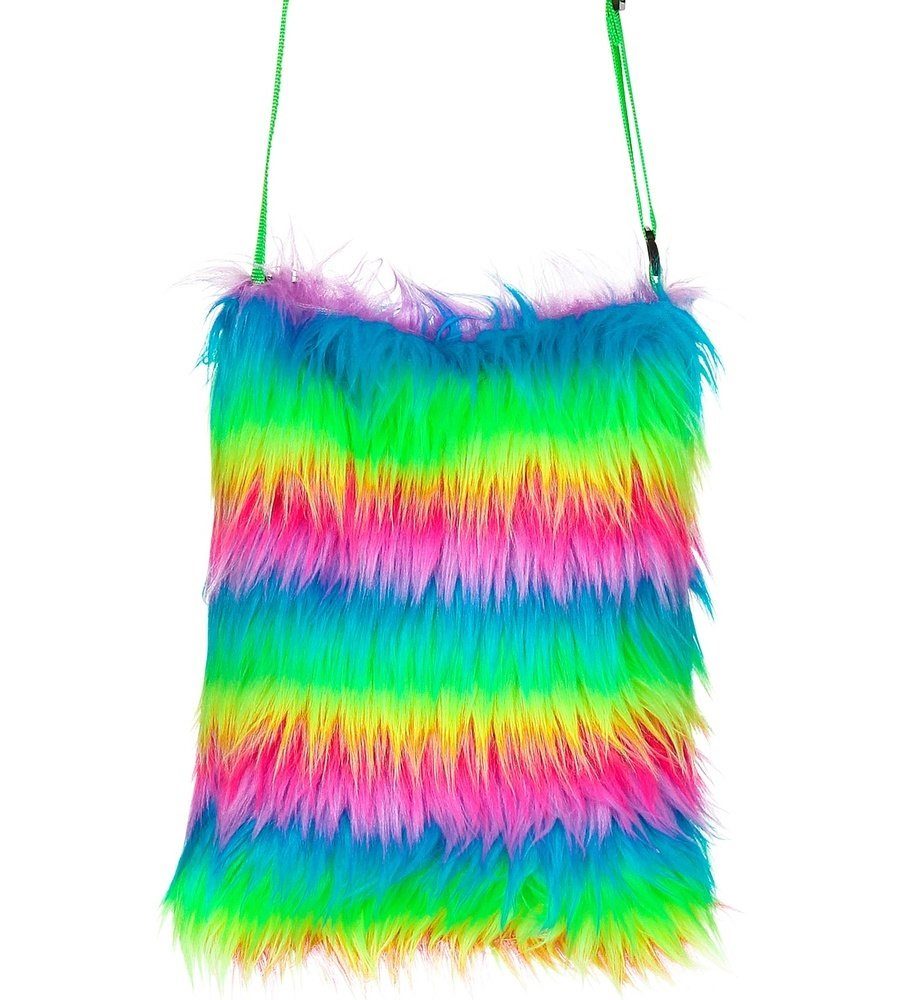 Widmann S.r.l. Kostüm Neon Plüsch Handtasche 20 x 24 cm, Regenbogen