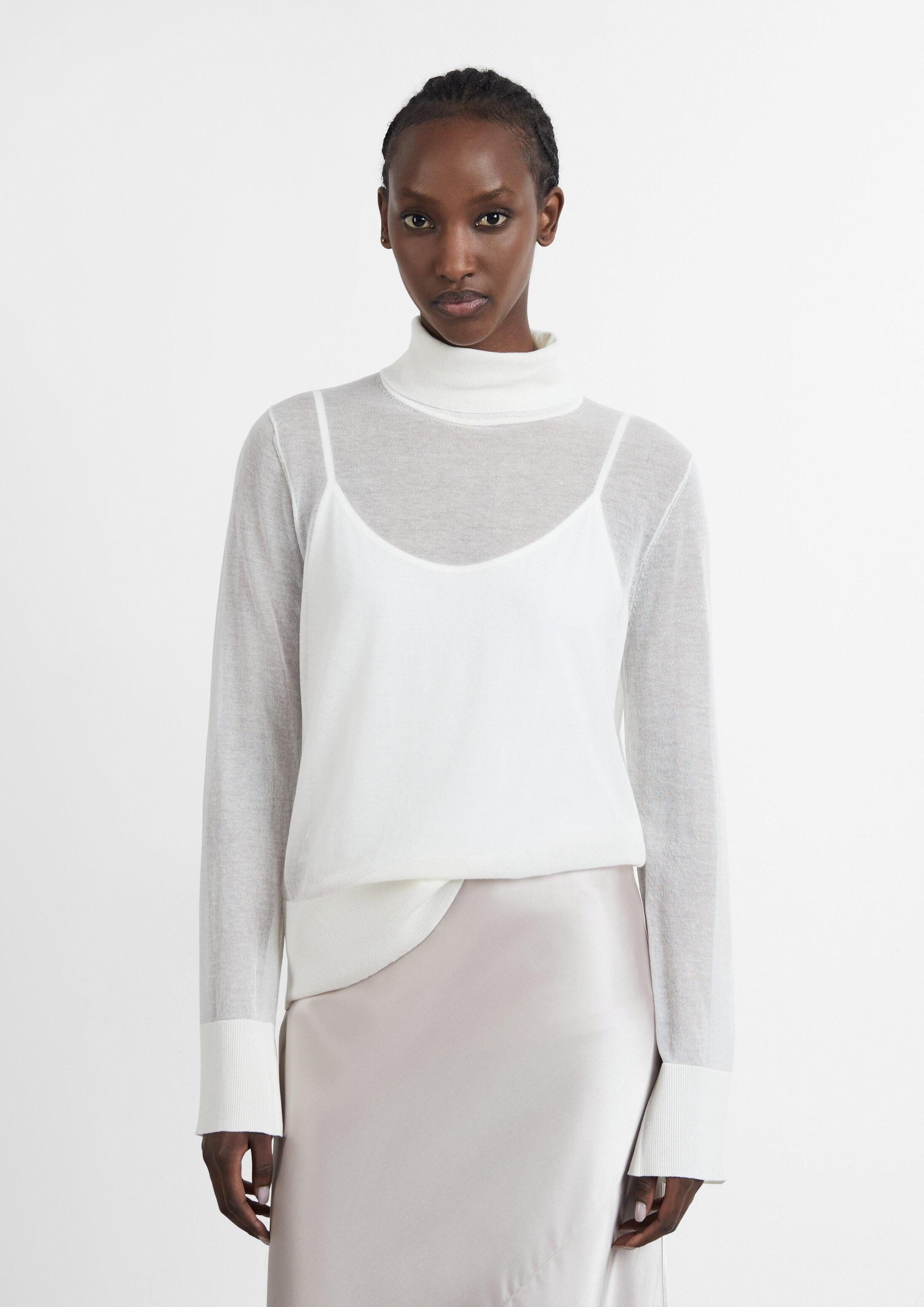comma Longpullover Strickpullover Transparenter Feinstrickpullover mit Rollkragen