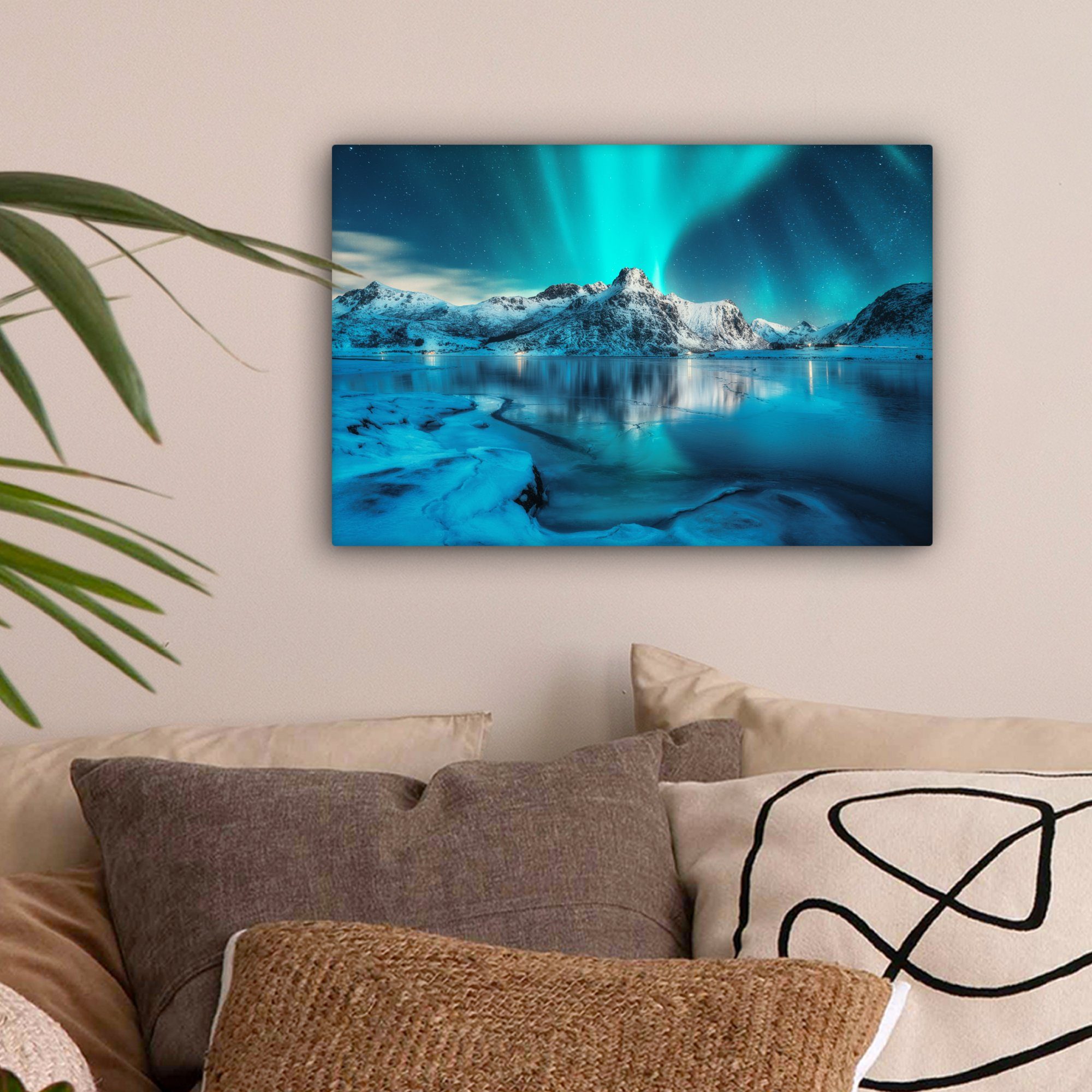 OneMillionCanvasses® Leinwandbild Nordlicht - Eis - Schnee - Norwegen - Bla günstig online kaufen