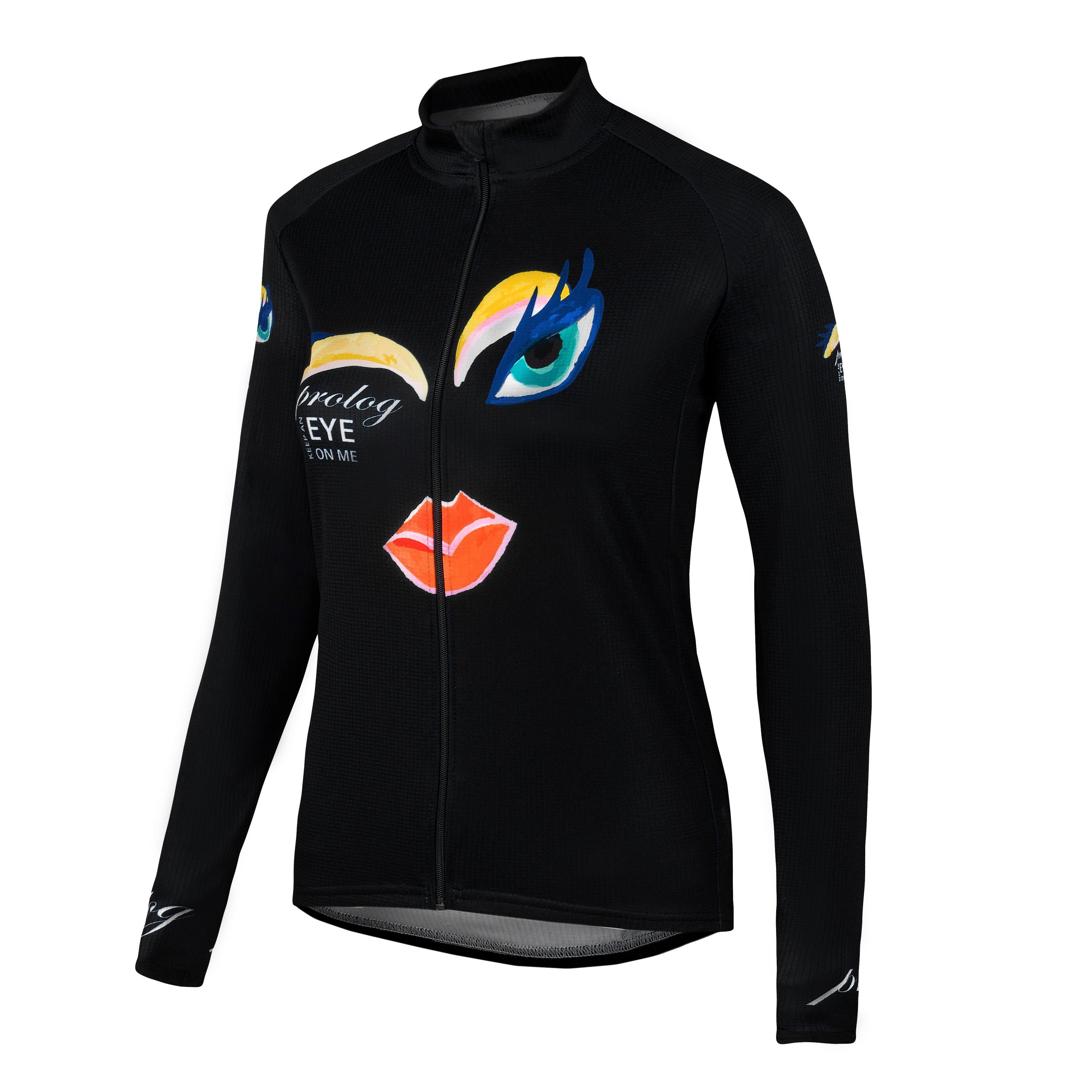 Radtrikot Damen Fahrradtrikot langarm "Keep an eye on me" Schwarz, Lang-Arm