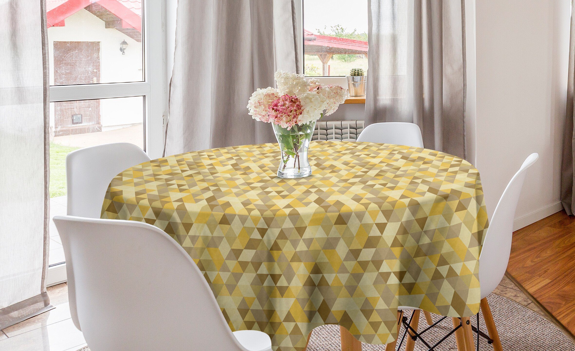 Gelb Dekoration, Braun Tischdecke monotone Abakuhaus für Esszimmer Tischdecke Küche Abdeckung Triangles Kreis