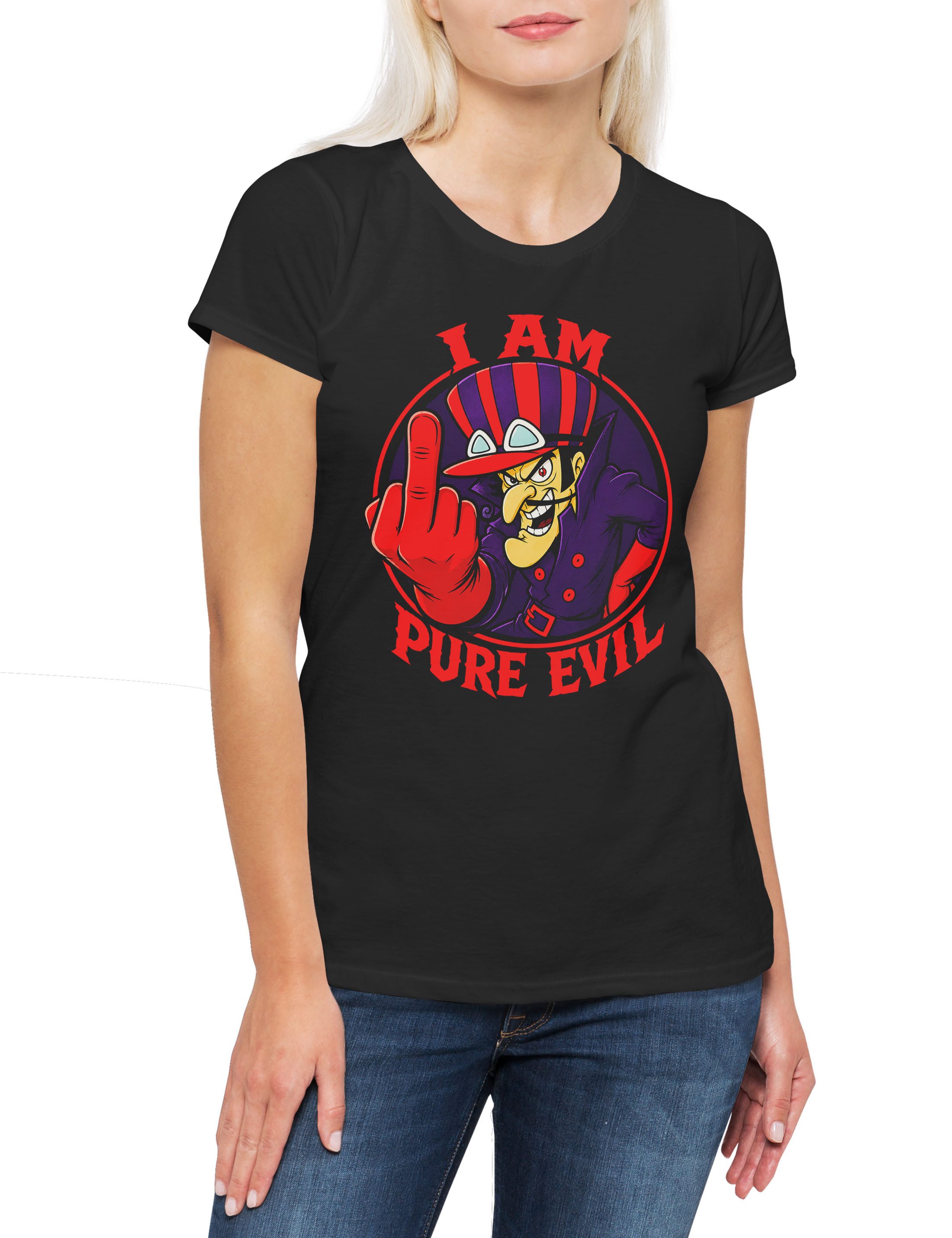 Print-Shirt I Am Pure Evil Damen T-Shirt Dick Wacky Races Muttley Dastardly