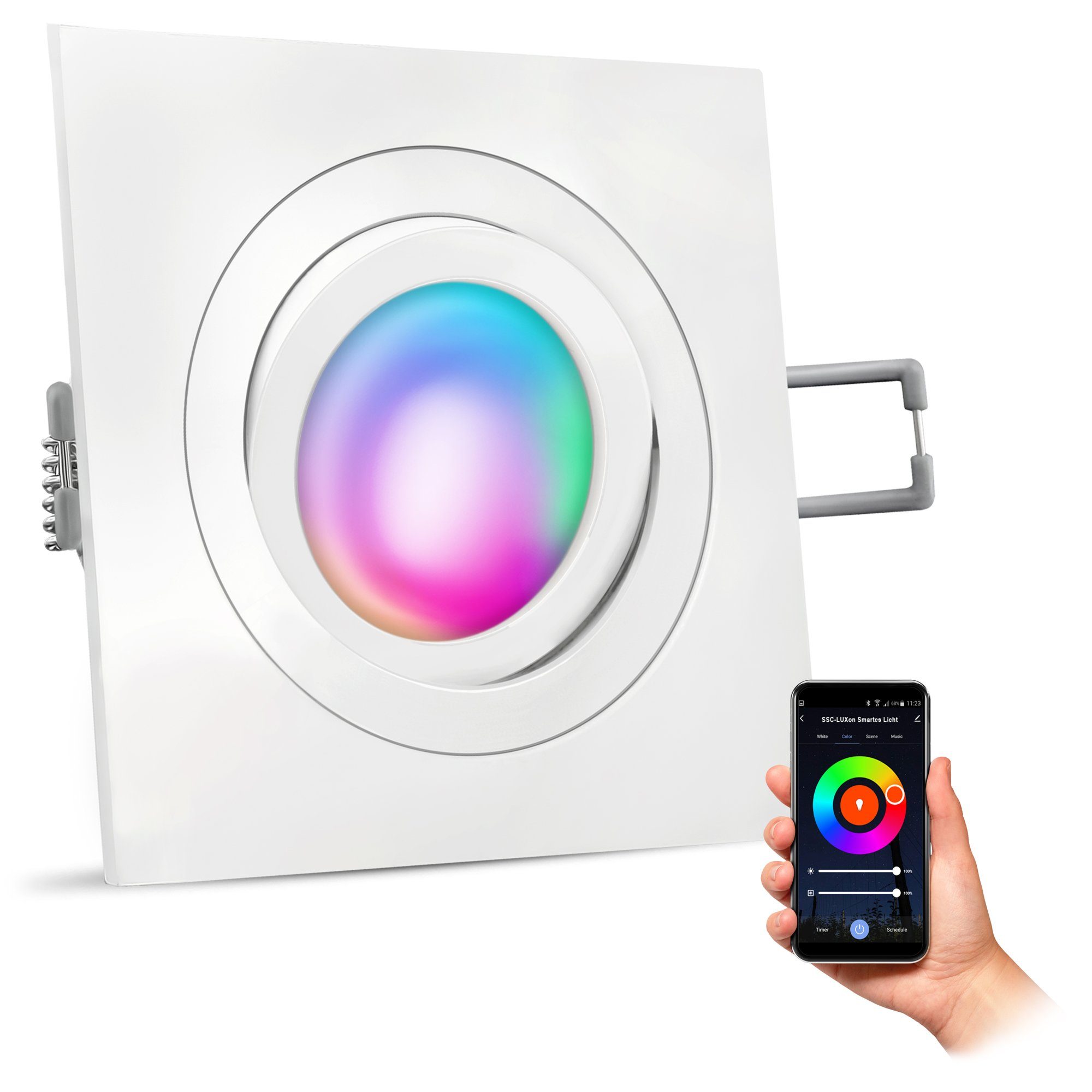 SSC-LUXon LED Einbaustrahler QF-2 Einbaustrahler schwenkbar mit LED RGB GU10 Wifi Lampe dimmbar, RGB & Weißtöne