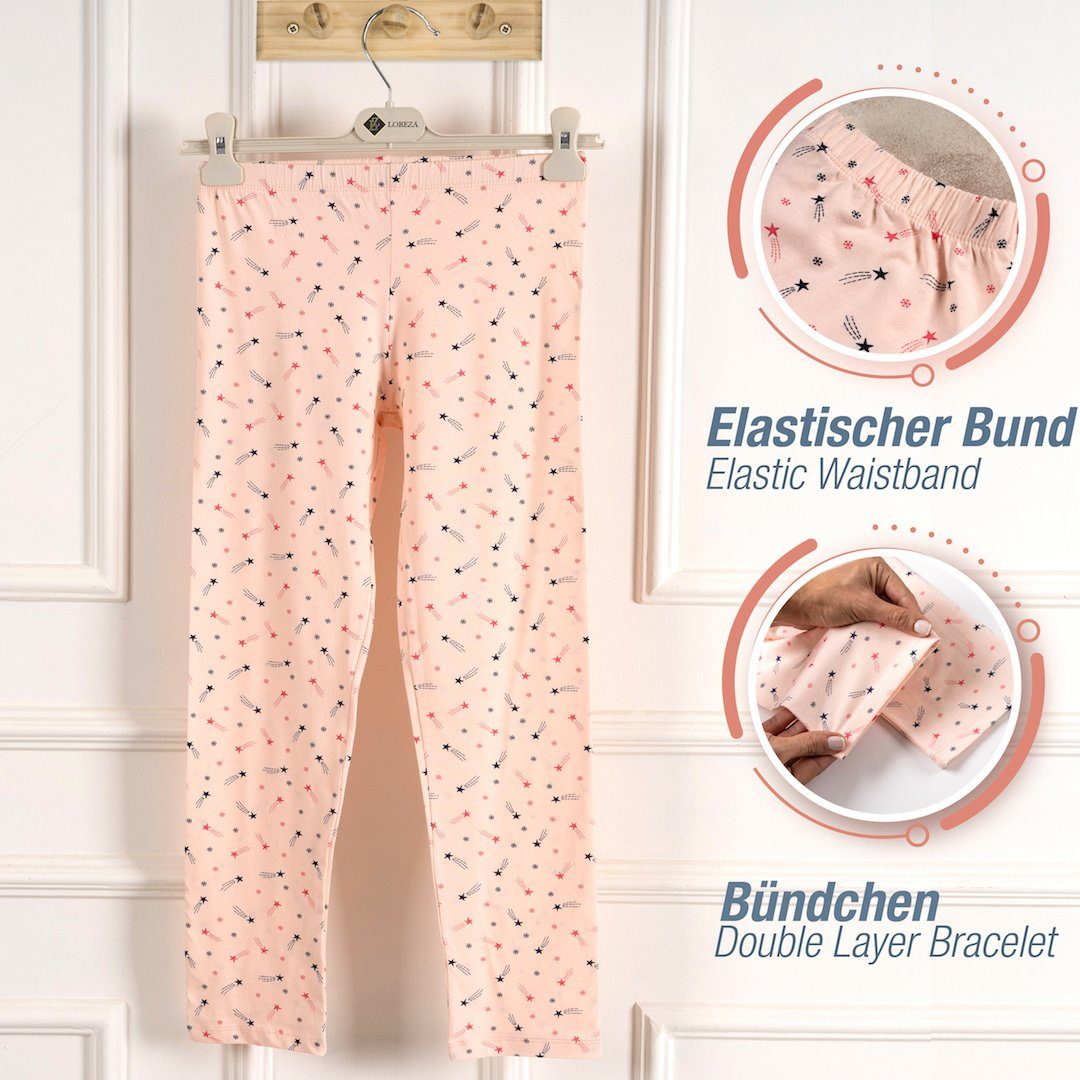 Langarm 2 tlg) Baumwolle Mädchen - zweiteiliger LOREZA Schlafanzug STAR (Set, Pyjama