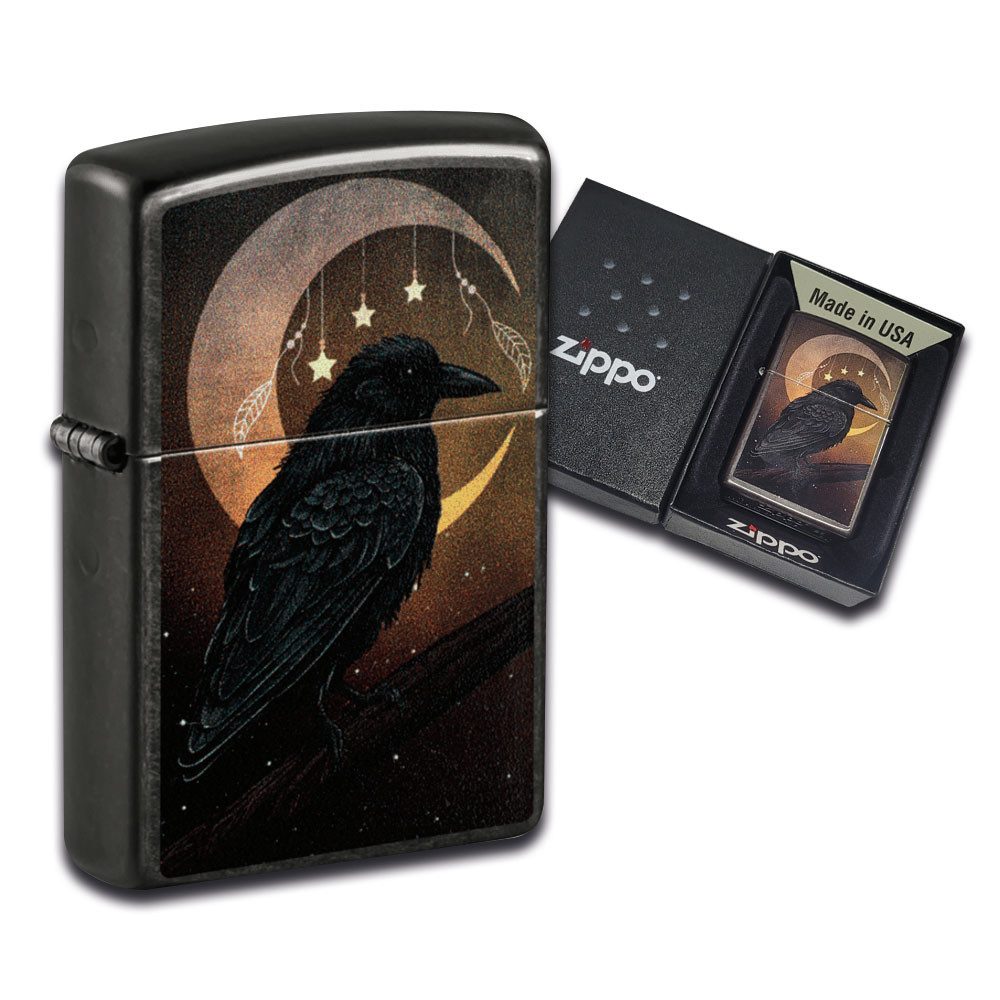 Feuerzeug Zippo Crow & Moon Benzinfeuerzeug Geschenk Box