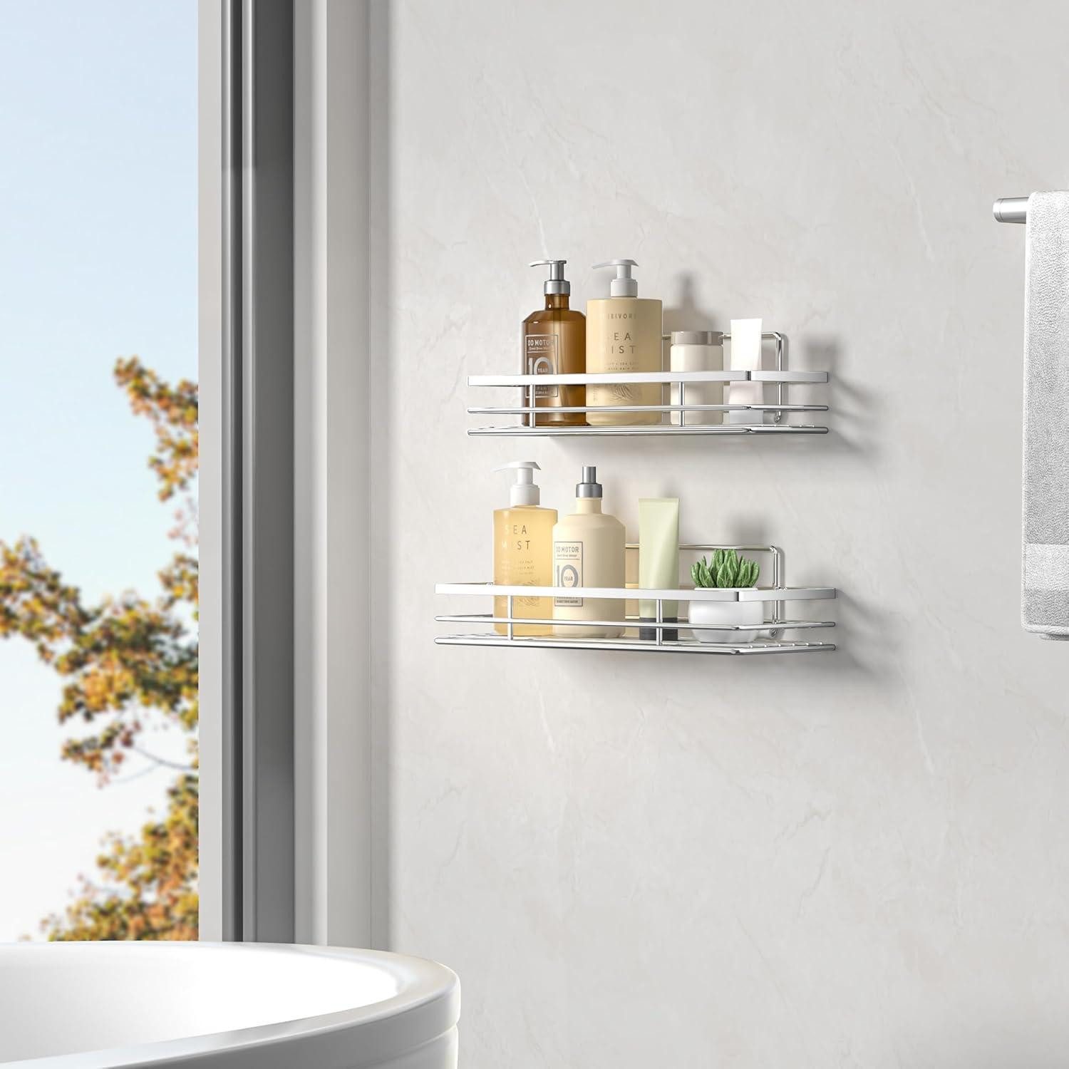 LuxusKollektion Duschablage Duschablage ohne Bohren 2 Duschregal Klebeflächen Silber – Bild 2 von 5
