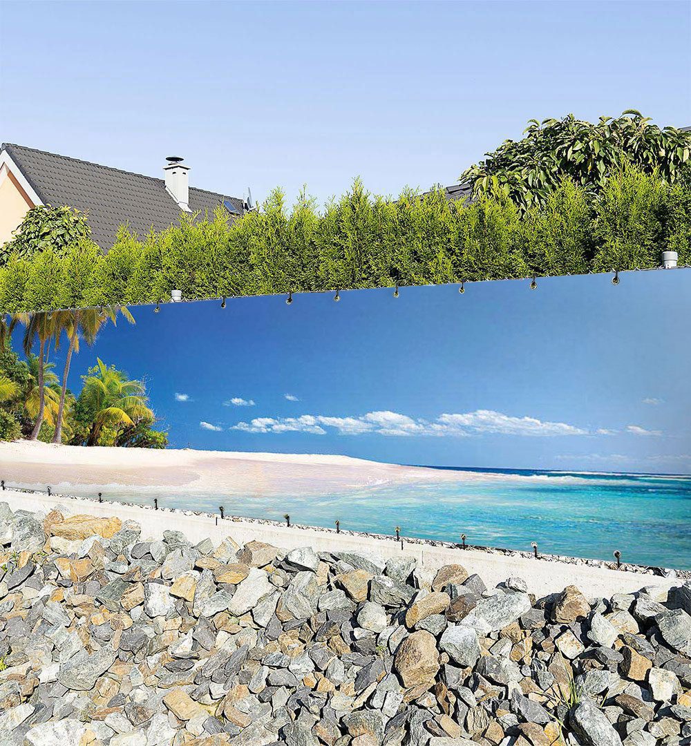MyMaxxi Sichtschutzzaunmatten Zaunbanner Urlaubsort mit Palmen und Strand S günstig online kaufen
