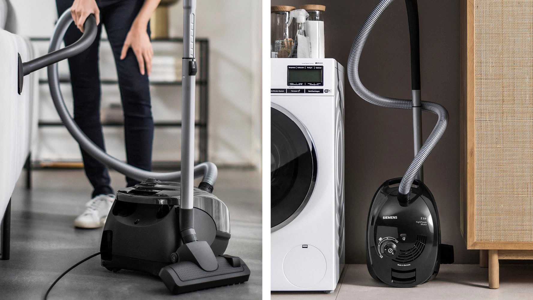SIEMENS Bodenstaubsauger Z 3.0 VSZ3B212, Made in Germany, Hygiene-Filter, kompakt, 700 W, mit Beutel, hohe Saugkraft, spezielle Hartbodendüse, integriertes Zubehör, schwarz