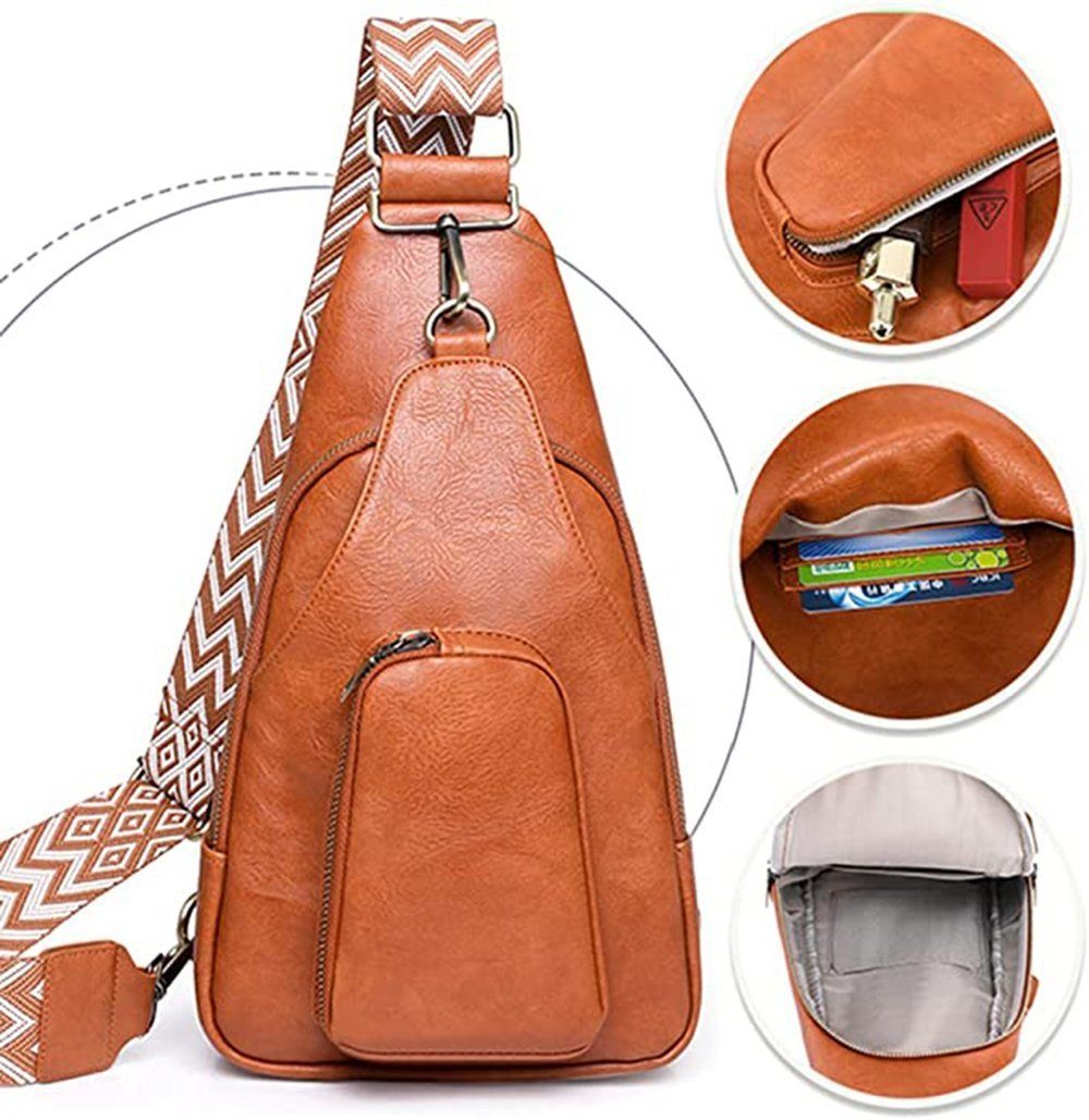 schwarz AUKUU Damen Sling Umh?ngetasche Umh?ngetaschen Boho Bag Brusttasche Umhängetasche