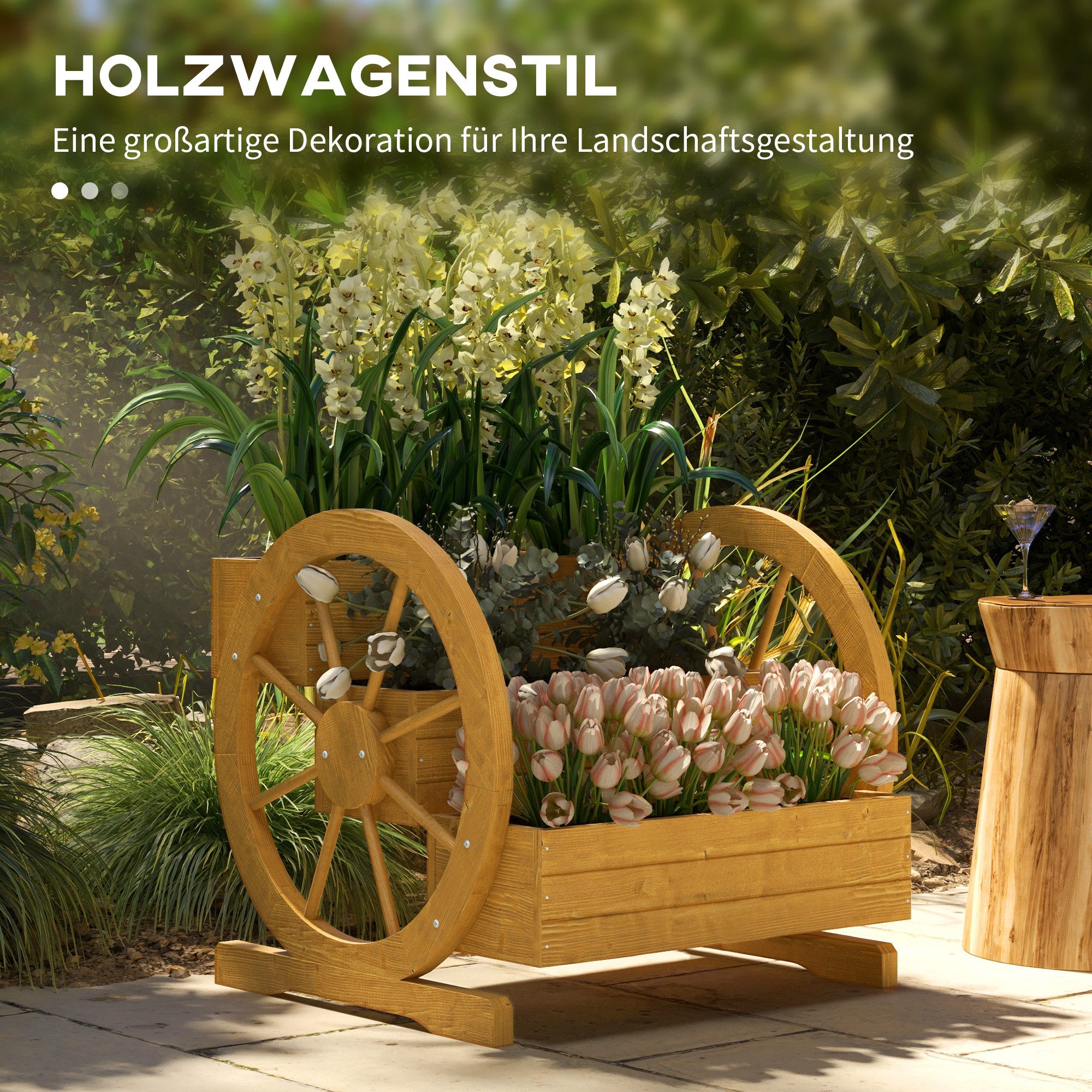 Outsunny Hochbeet Blumenkasten mit 3 Etagen, Kräuterbeet mit Entwässerungslöchern (Kräuterbeet, 1 St., Gemüsebeet), für Garten, Balkon, Teak, 61 x 62 x 57 cm – Bild 4 von 5