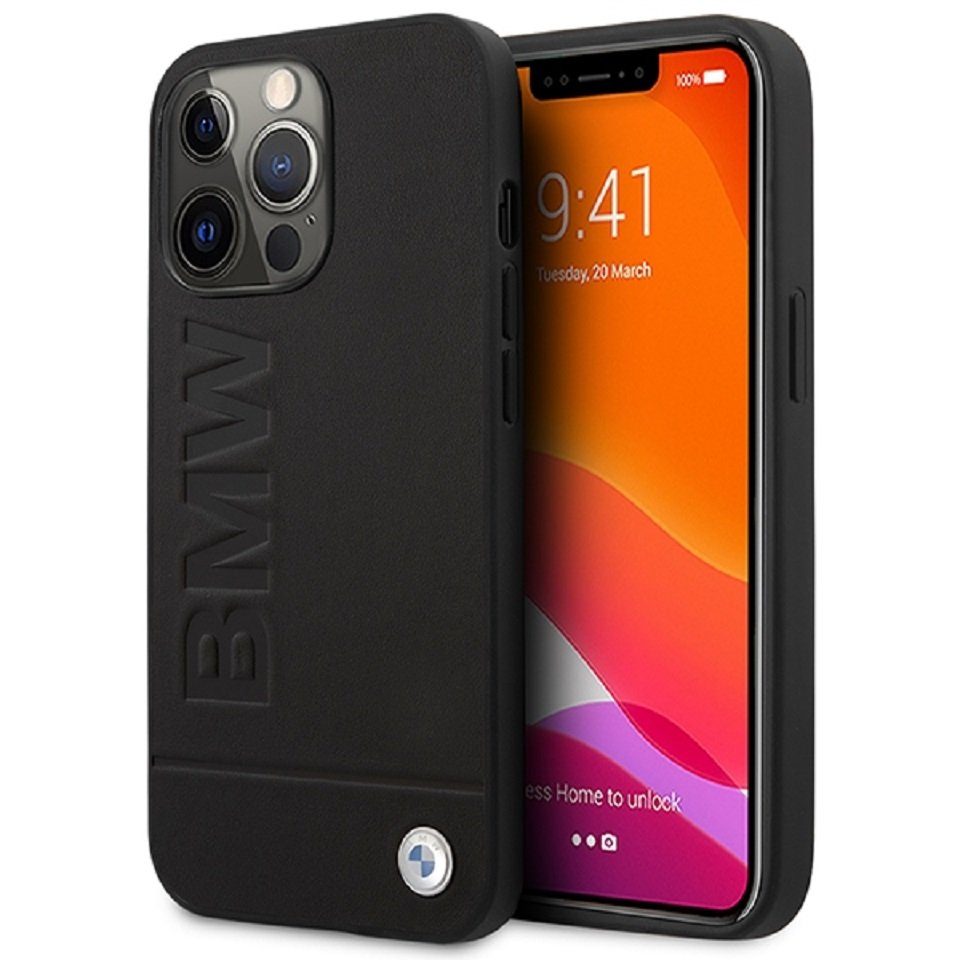 BMW Handyhülle Handyhülle Case iPhone 14 Pro BMW MagSafe kompatibel Echtleder schwarz 6,1 Zoll, Kantenschutz