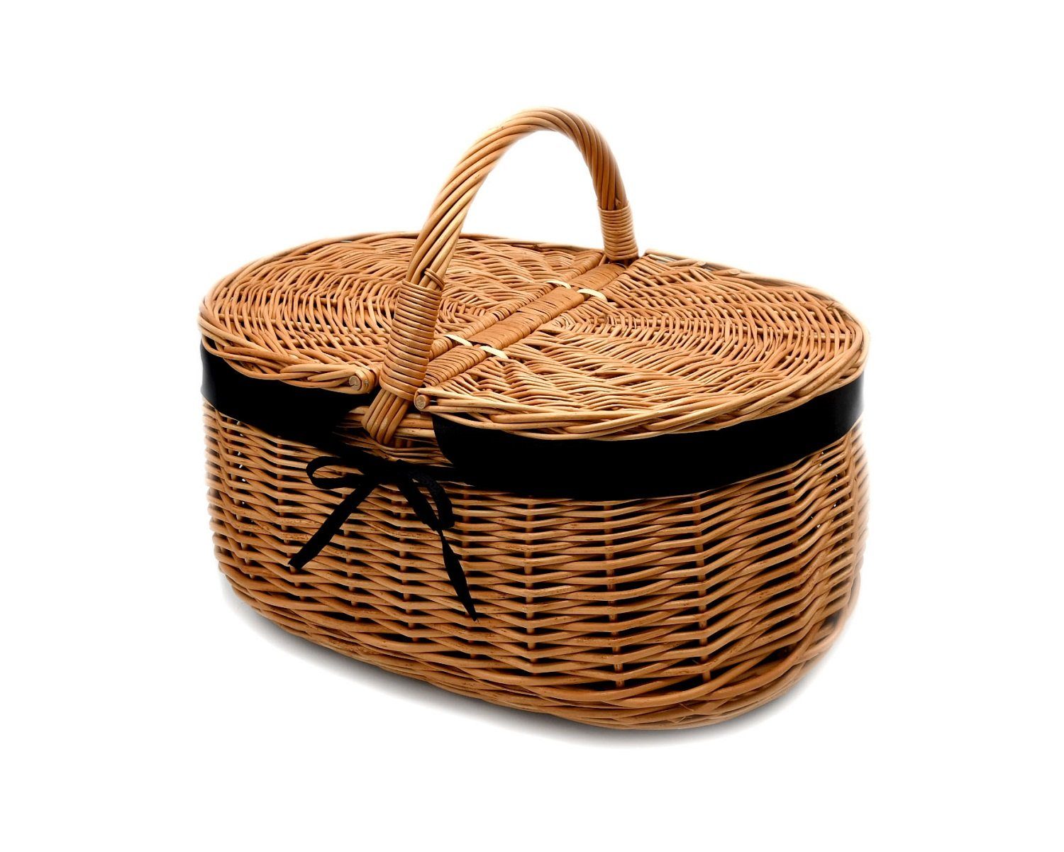 MyBer® Einkaufskorb Weidenkorb Korb Tragekorb mit 2 Deckeln aus Weide geflochten, braun mit Stoffeinlage 43/30/20cm(38 mit Henkel) K1-030-SS
