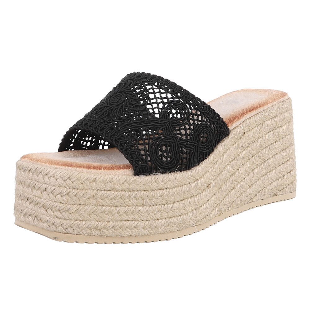 Ital-Design Wedge-Pantoletten mit Stickerei für Damen – Beige Plateausandal günstig online kaufen