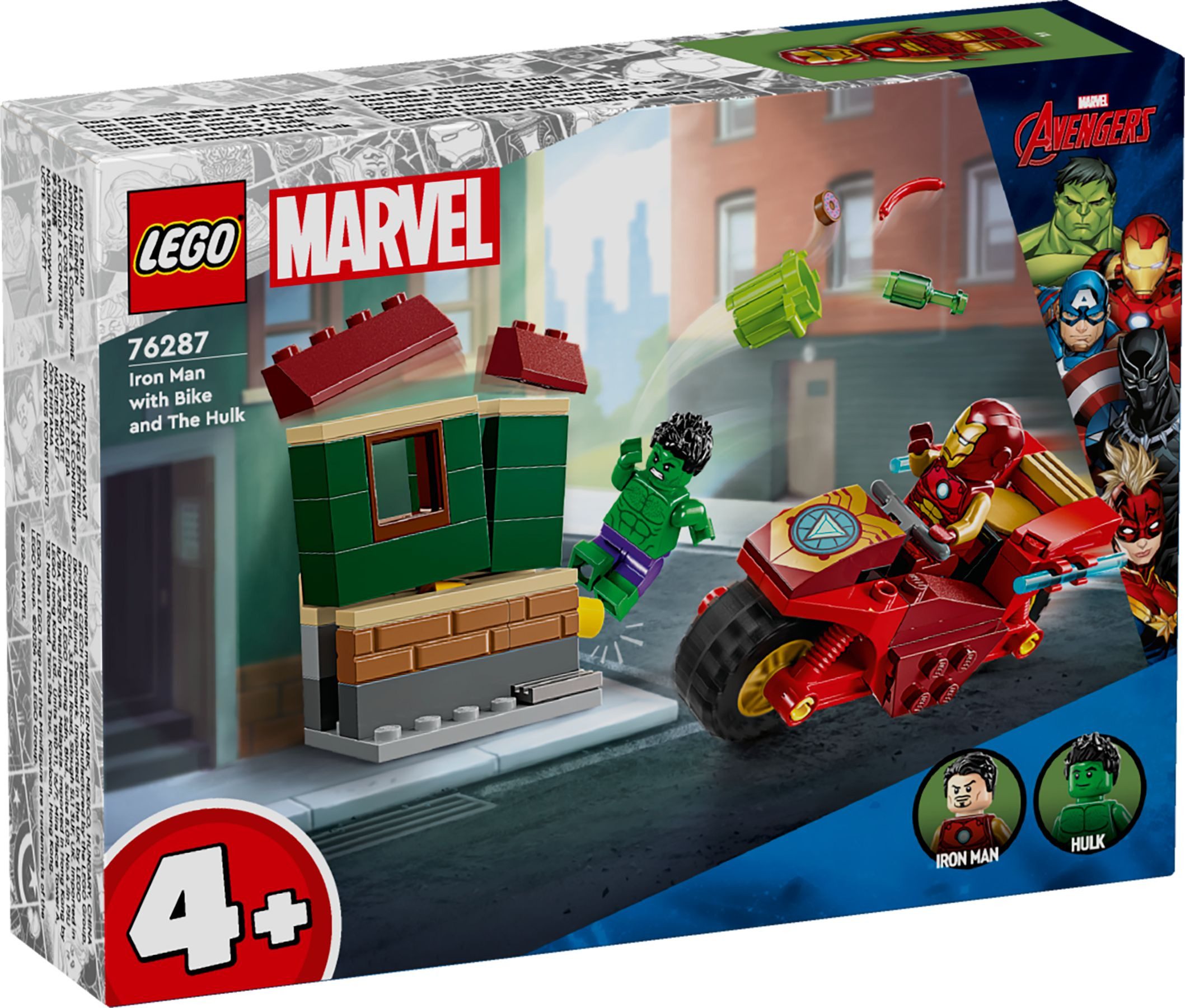 LEGO® LEGO® Super Heroes 76287 Iron Man mit Bike und der Hulk Konstruktionsspielsteine, (68 St)