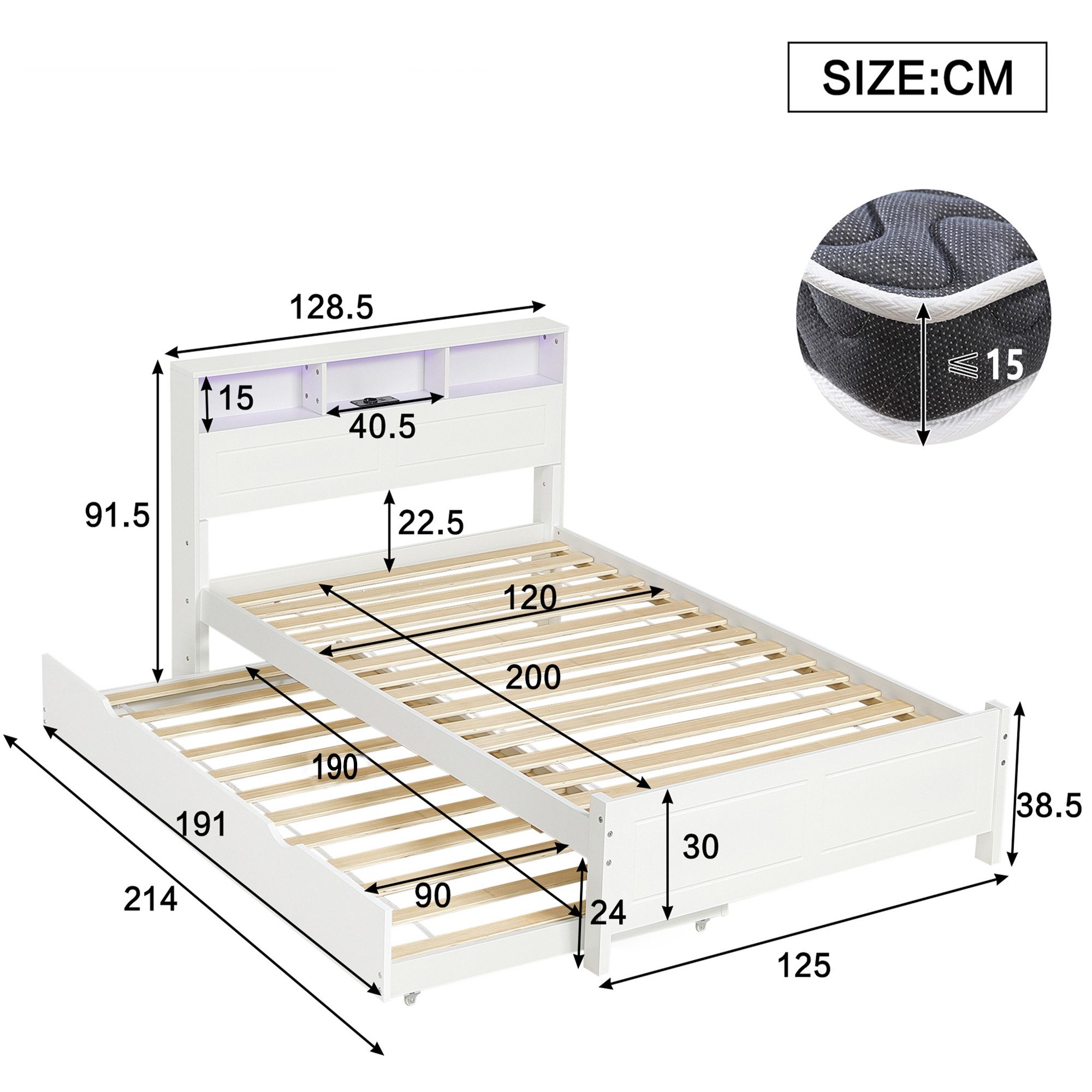 Merax Holzbett mit LED & Stauraum (1-tlg), Doppelbett Jugendbett 120x200cm günstig online kaufen