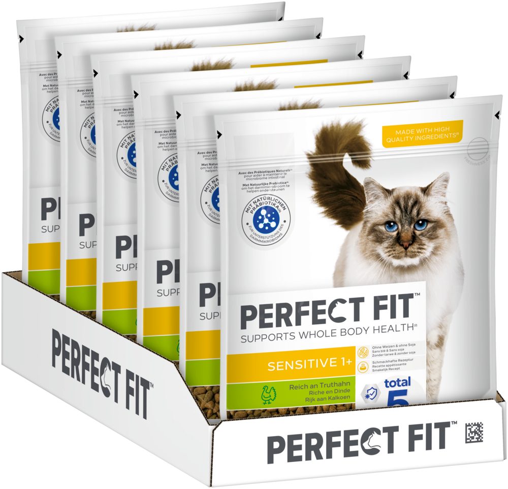 Perfect Fit PERFECT FIT™ Katze Beutel Sensitive 1+ mit Truthahn 6 x 750g, Trockenfutter für: Katze