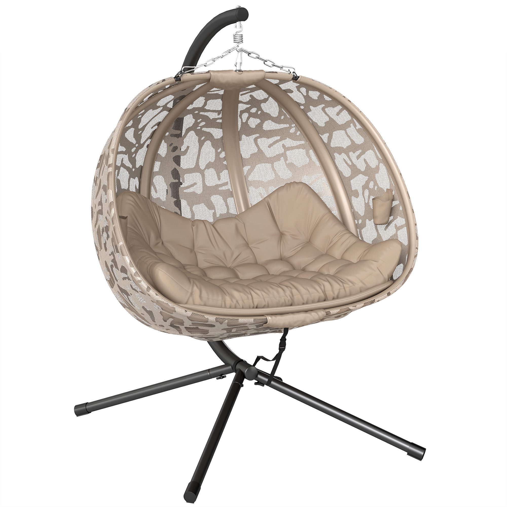 Outsunny Hängesessel Mit Kissen, mit Klappbarem Sitzkorb, Seitentaschen (Hängeschaukel, 1-St., Hängestuhl), Für Indoor, Outdoor, Polyester, Stahl, Sand
