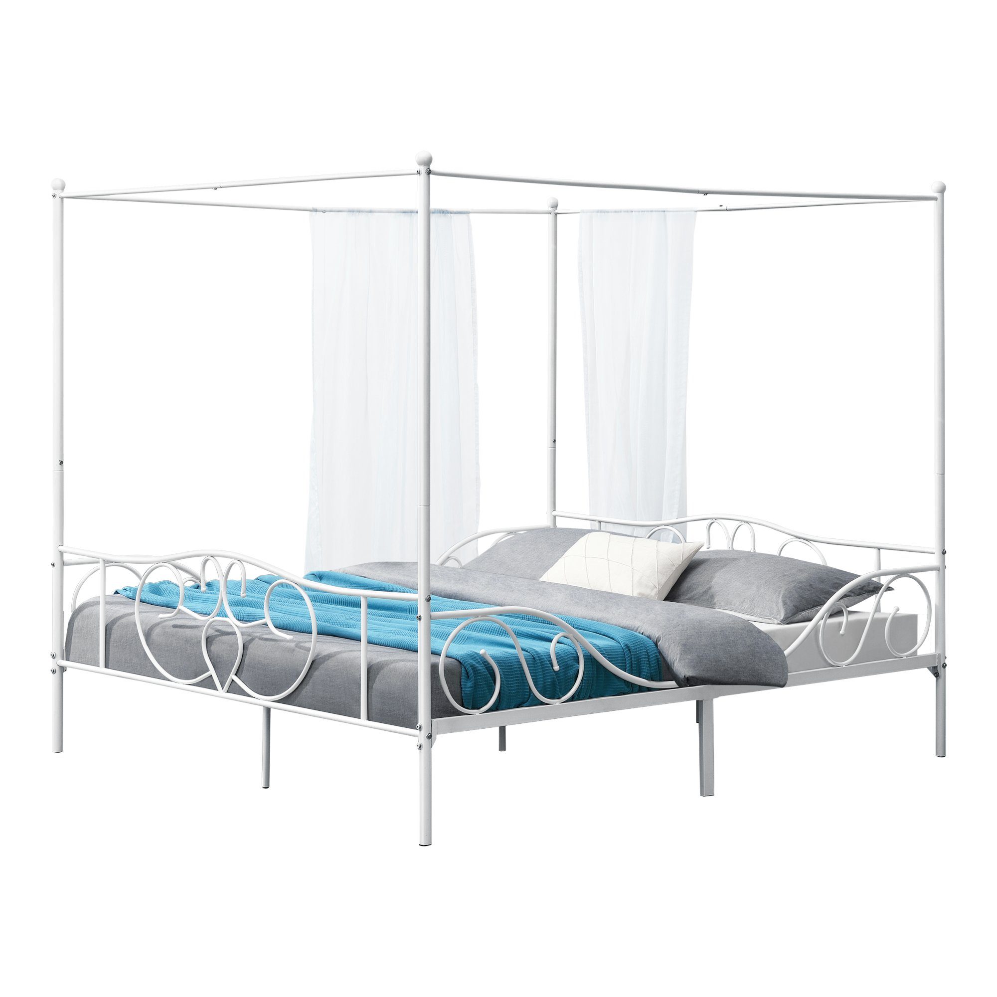 en.casa Himmelbett, »Finström« Metallbett Doppelbett 180x200cm Weiß
