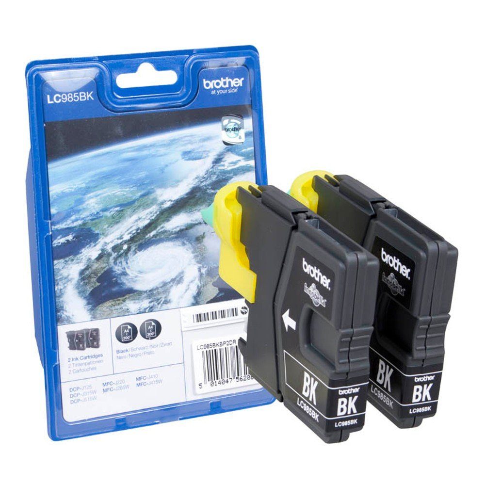 Brother 2 Tintenpatrone LC-985 je ca. 300 Seiten - black Tintenpatrone (1 Farbe (2 x LC-985BK), 1-tlg)