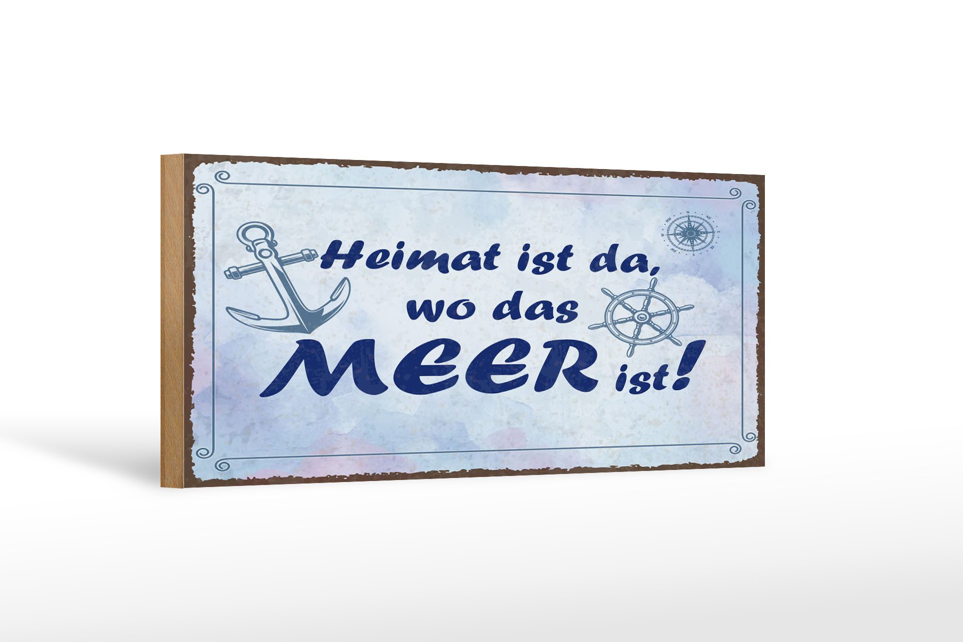 Holzbild Spruch 27x10 cm Heimat ist da, wo das Meer ist