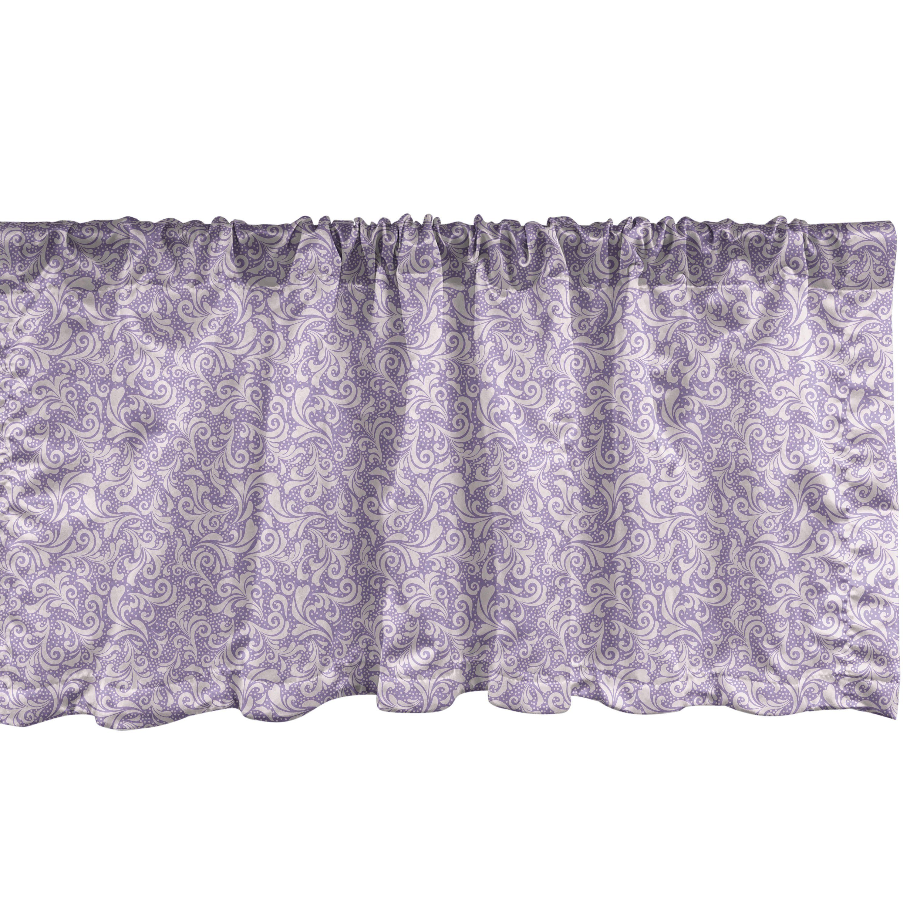 Scheibengardine Vorhang Volant für Küche Schlafzimmer Dekor mit Stangentasche, Abakuhaus, Microfaser, Lila Scroll-Art-Curly-Blätter