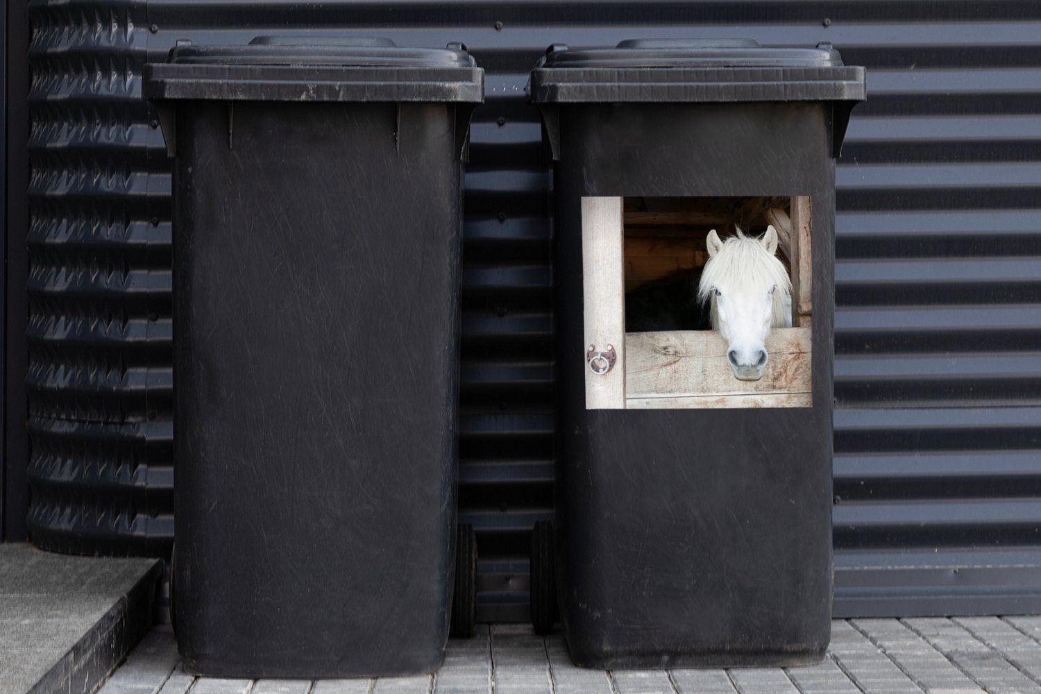 Abfalbehälter Pferdestall Mülltonne, Mülleimer-aufkleber, MuchoWow - - St), Sticker, Pferde Regale Wandsticker (1 Container,