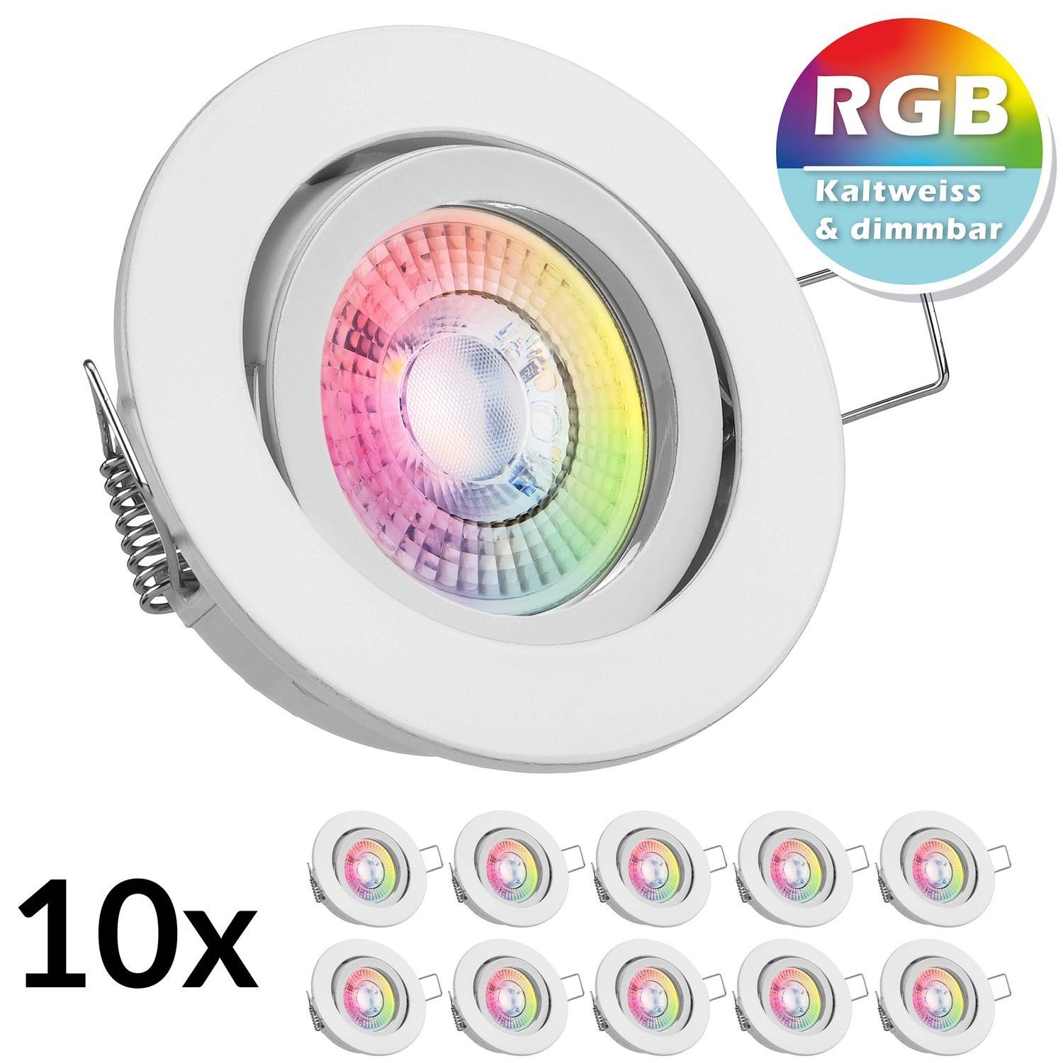 LEDANDO LED Einbaustrahler 10er RGB weiß in LED von flach LED LED Einbaustrahler mit 3W extra Set