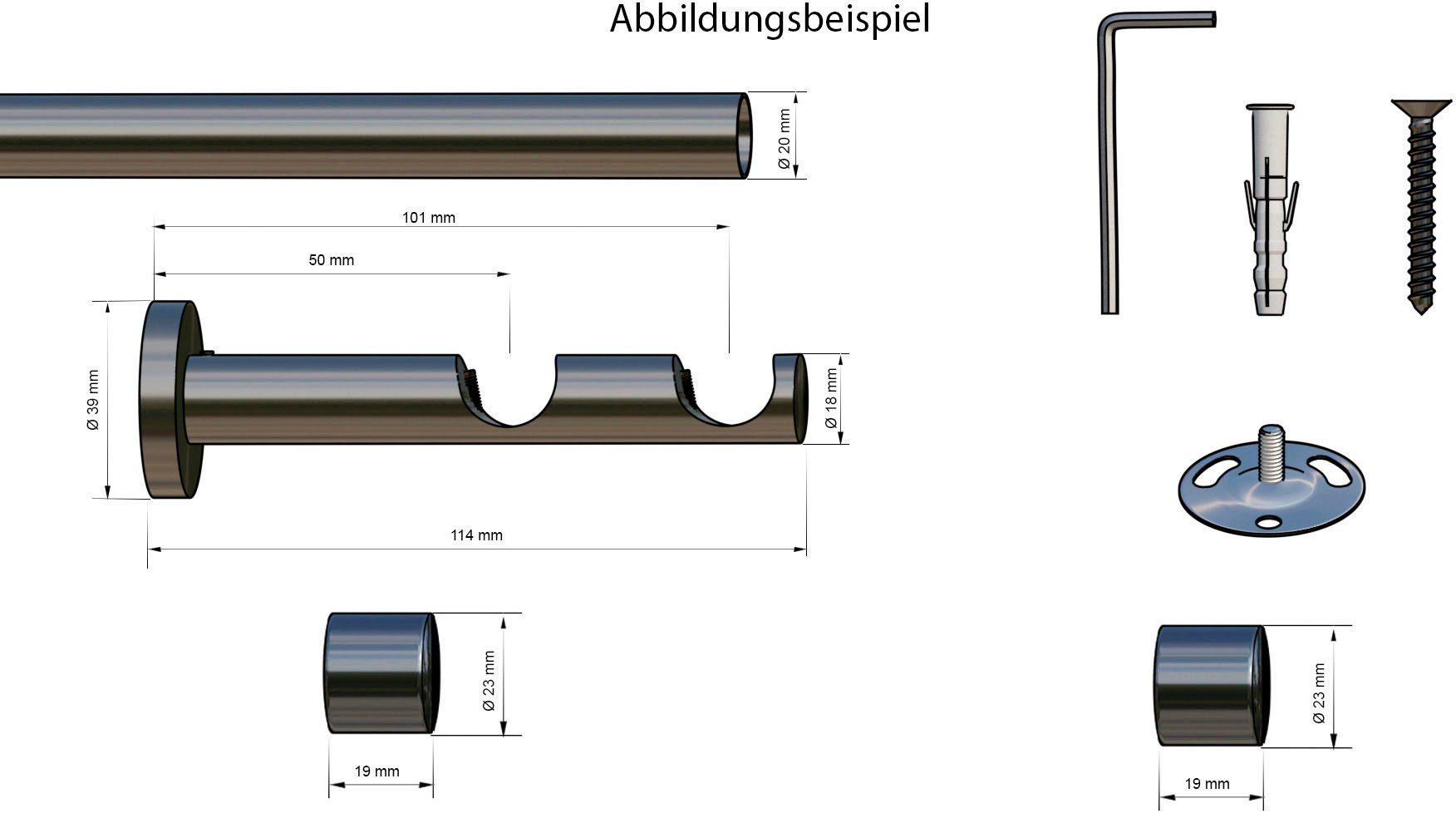 Gardinenstange Linz, indeko, Ø inkl. 2-läufig, mm, Montagematerial verschraubt, Bohren, mit 20 Wunschmaßlänge, edelstahlfarben Komplett-Set Stahl