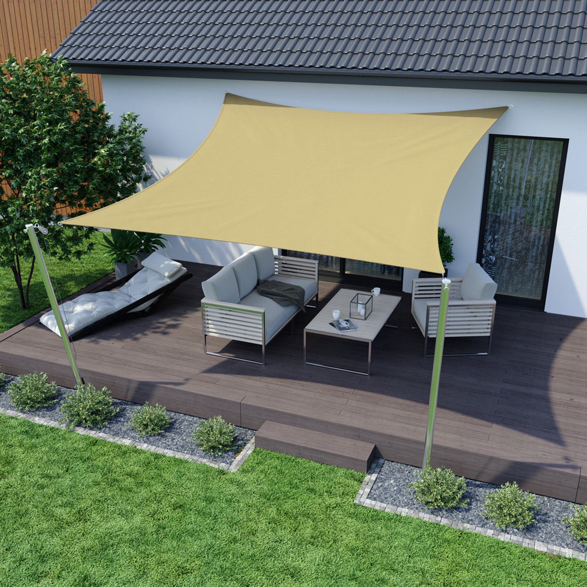 jarolift Sonnensegel Sonnensegel 3,6x3,6m quadratisch sand UV-Schutz wasserabweisend, (1-tlg), Hoher UV-Schutz & wetterfestes Material