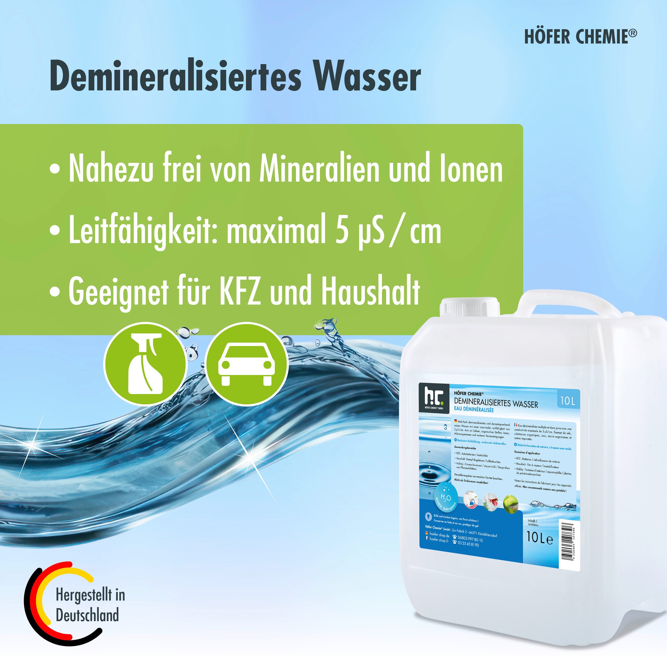 Höfer Chemie GmbH Bügelwasser 10 L Demineralisiertes Wasser