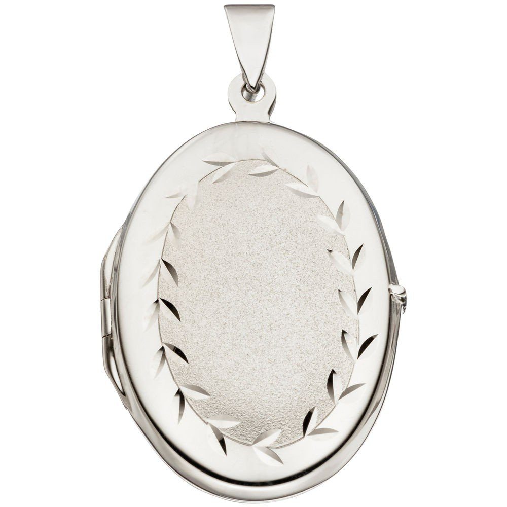 Schmuck Krone Kettenanhänger Medaillon Amulett Anhänger zum Öffnen 925  Silber oval teilmatt Unisex, Silber 925