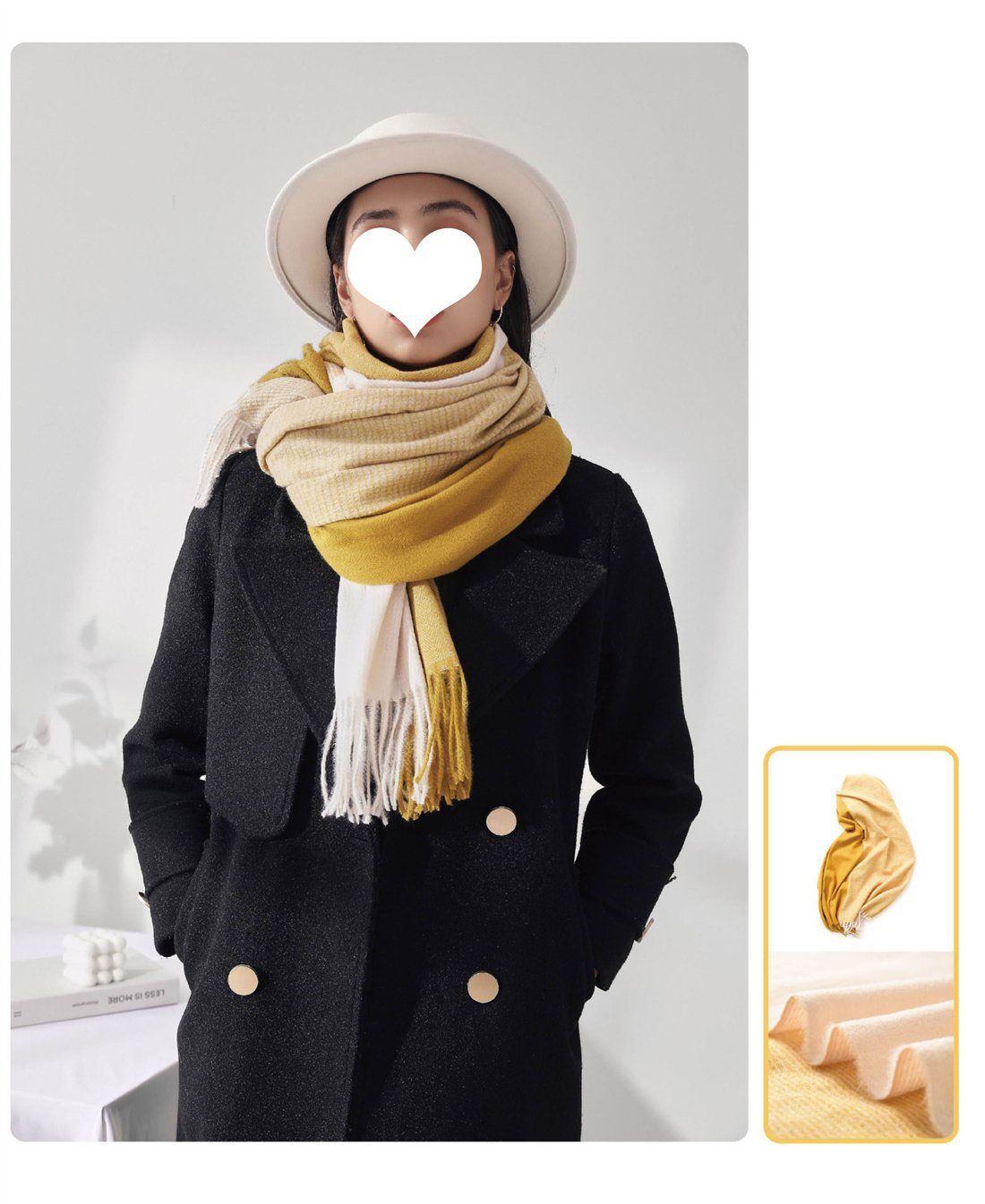 warmer Quastenschal, Modeschal DÖRÖY Retro-Schal Damenmode Winter Gelb und Herbst