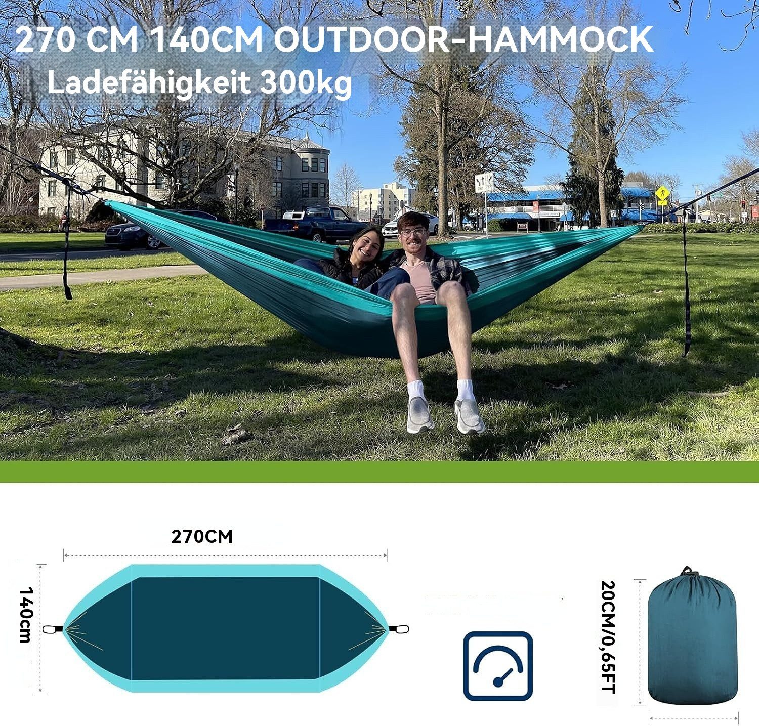 Blusmart Hängematte Campinghängematte im Freien (270 cm x 140 cm ultraleichte Reisehängematte, Tragkraft 300 kg), Garden Beach Doppelhängematte