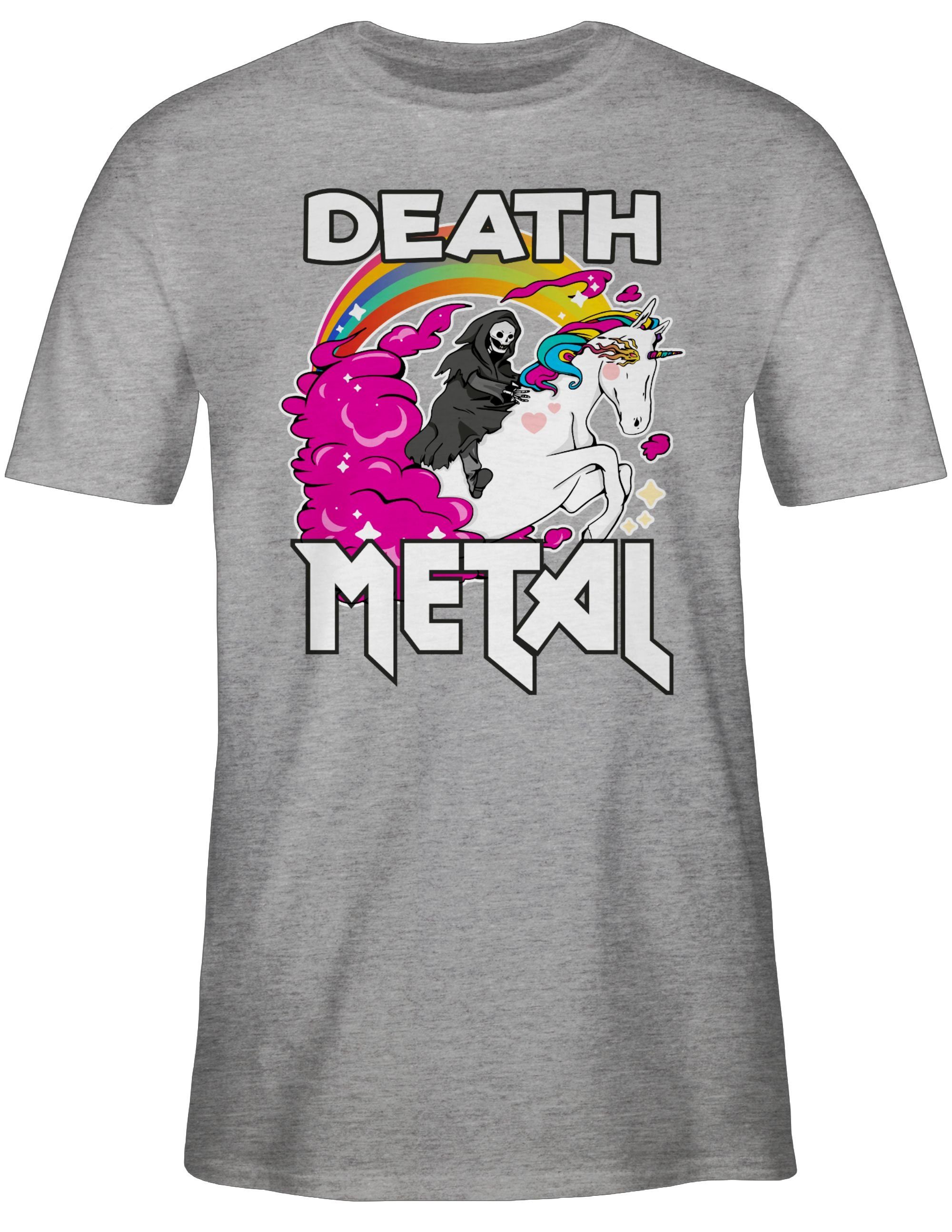 Shirtracer T-Shirt Death Metal Sensenmann auf einem Einhorn Heavy Metal Geschenke 03 Grau meliert