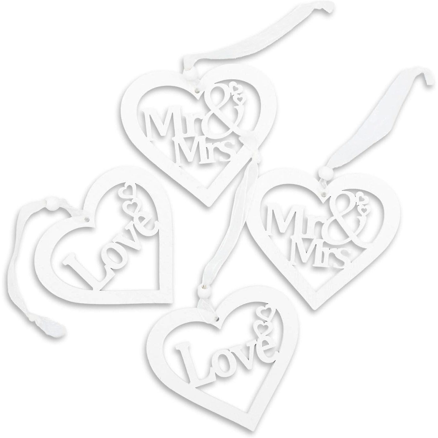 Logbuch-Verlag Dekohänger Holz Herz Anhänger 4er Set weiß Ø 8 cm Schriftzug Love filigrane