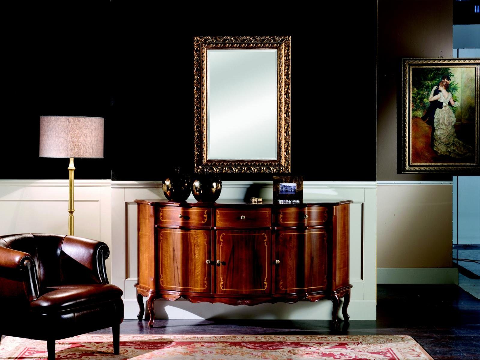 JVmoebel Wohnzimmer-Set Holz Luxus Italienische Möbel 2tlg Set Möbel Stil  Barock Kommode mit Spiegel