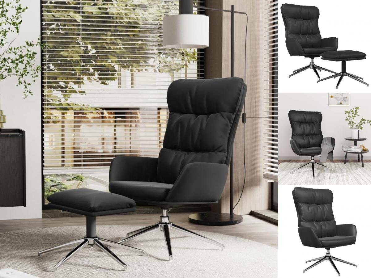 vidaXL Sessel »Relaxsessel mit Hocker Schwarz Echtleder Kunstleder