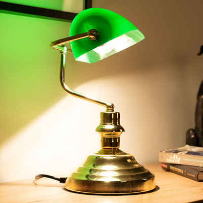 etc-shop LED Tischleuchte, Leuchtmittel nicht inklusive, Tischleuchte Bankerlampe Messing Schreibtischleuchte